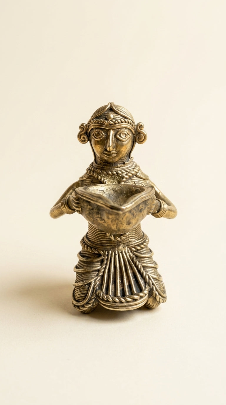 Dhokra Lady with Diya