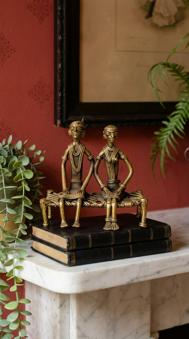 Dhokra Couple Sitting on Charpai