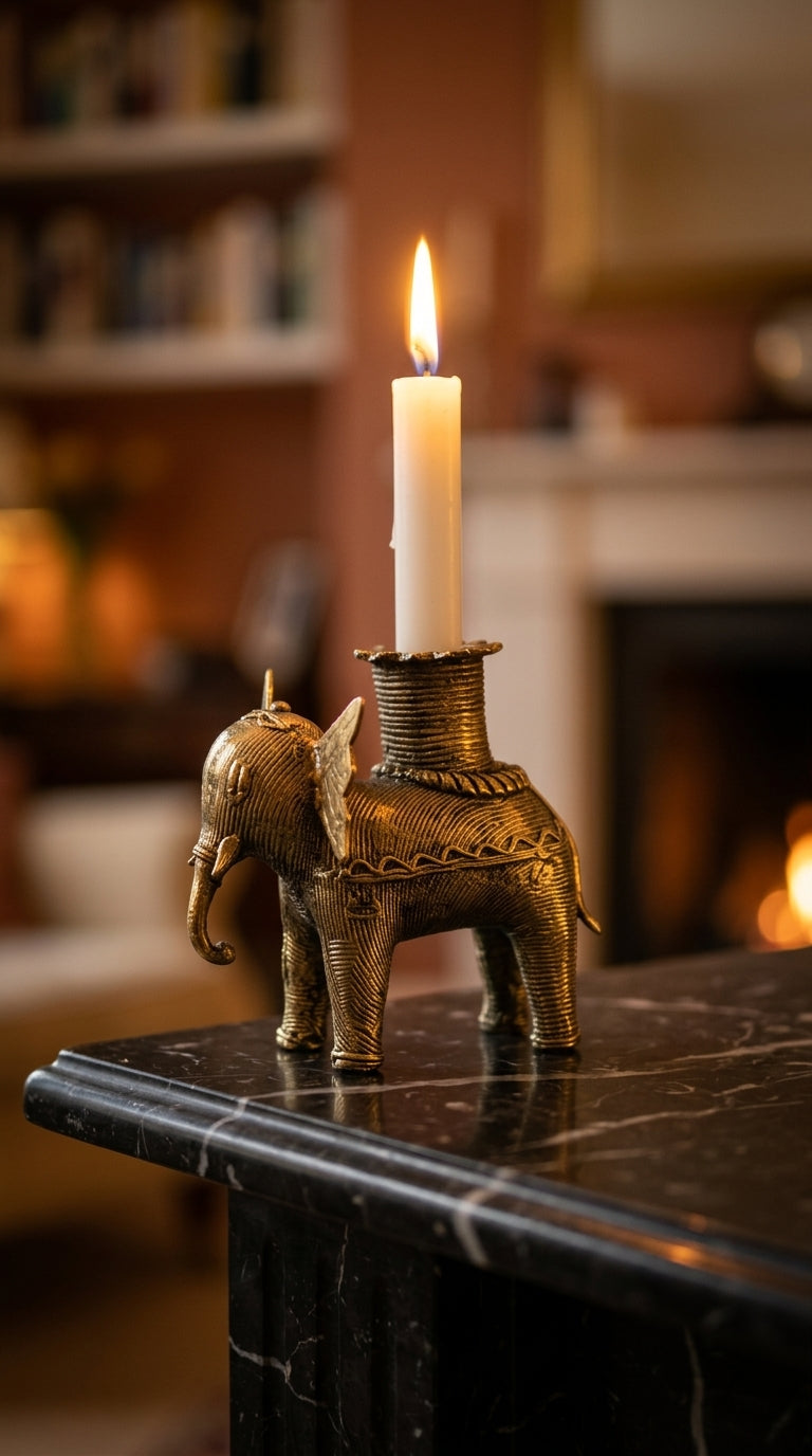 Dhokra Elephant Candle Holder