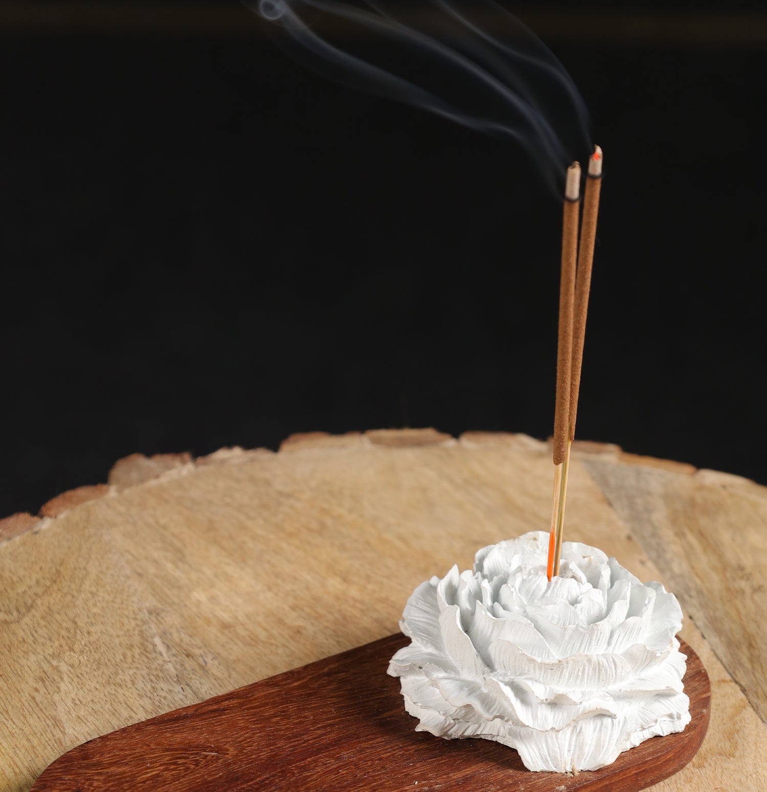 Bloom Ceramic & Wood Incense Holder