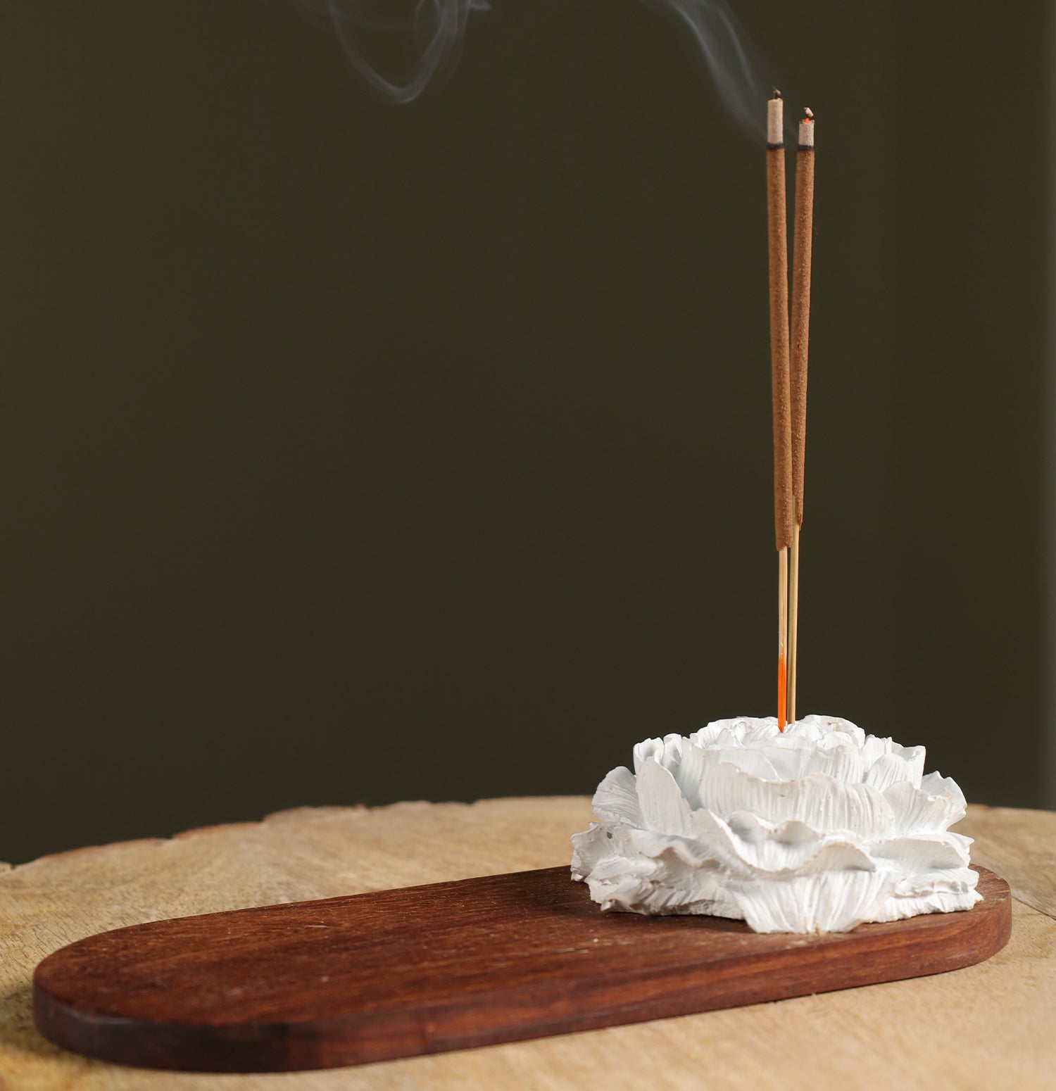 Bloom Ceramic & Wood Incense Holder
