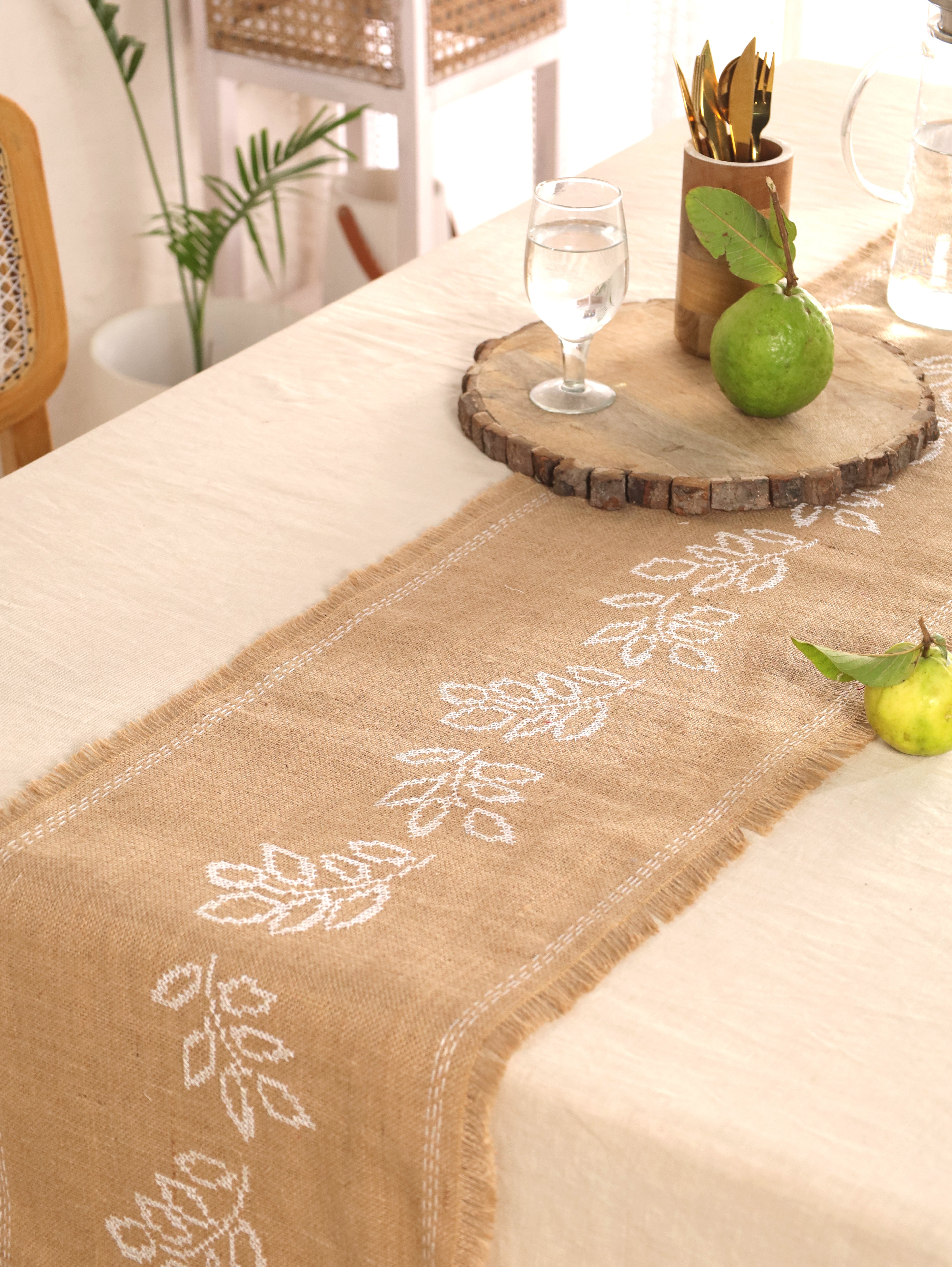 Ivory Leaf Handwoven Table Runner
