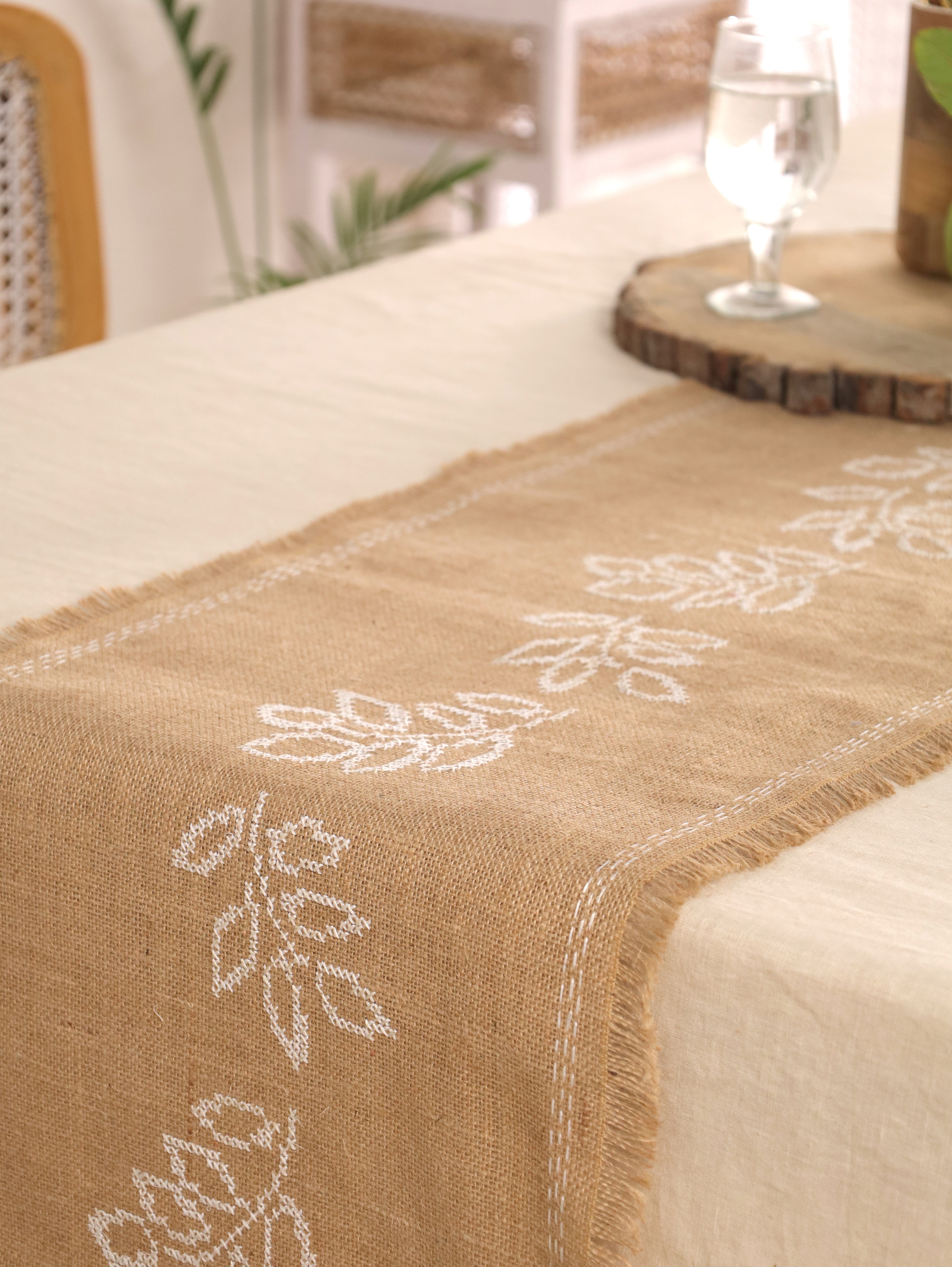 Ivory Leaf Handwoven Table Runner