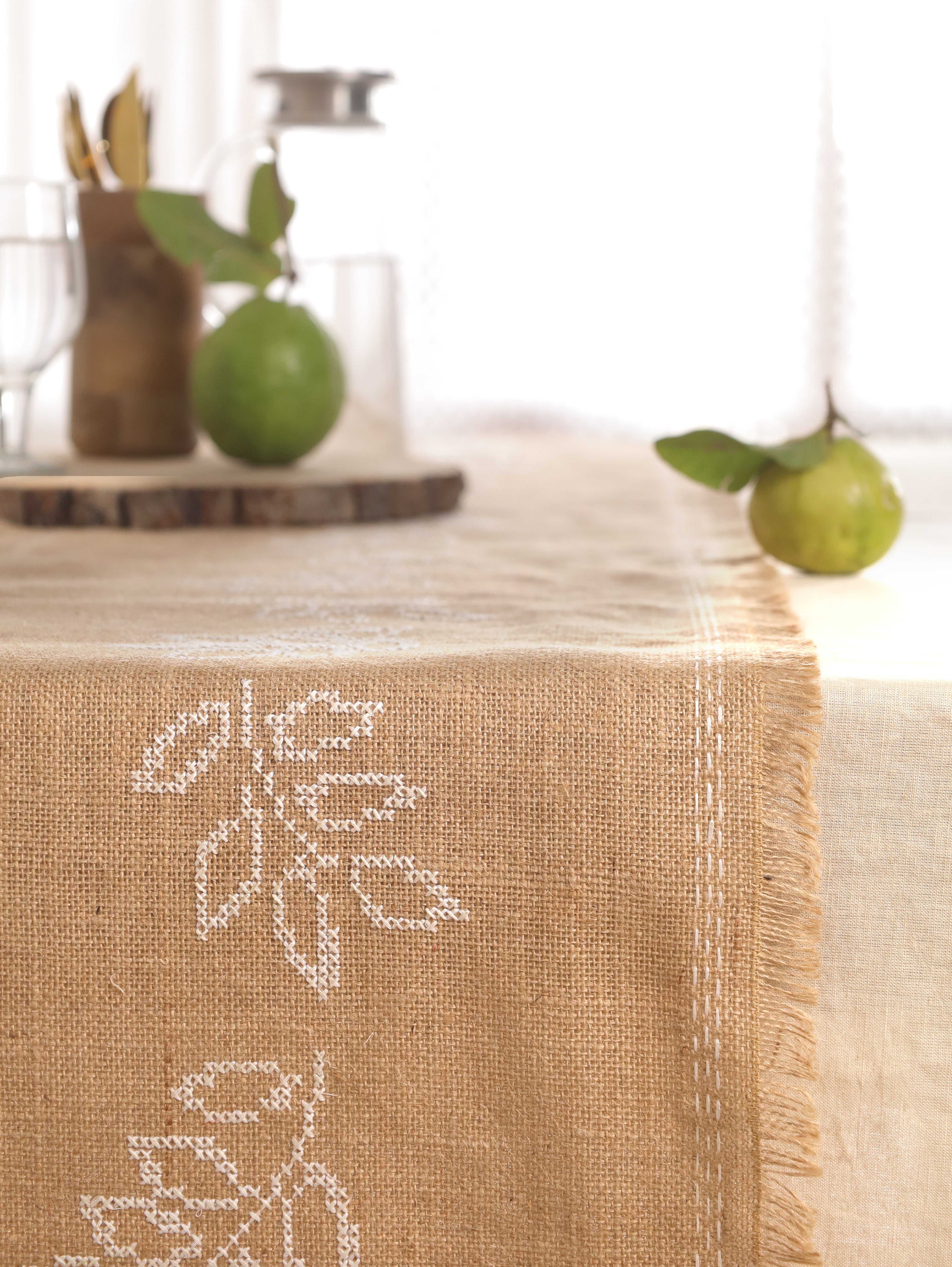 Ivory Leaf Handwoven Table Runner