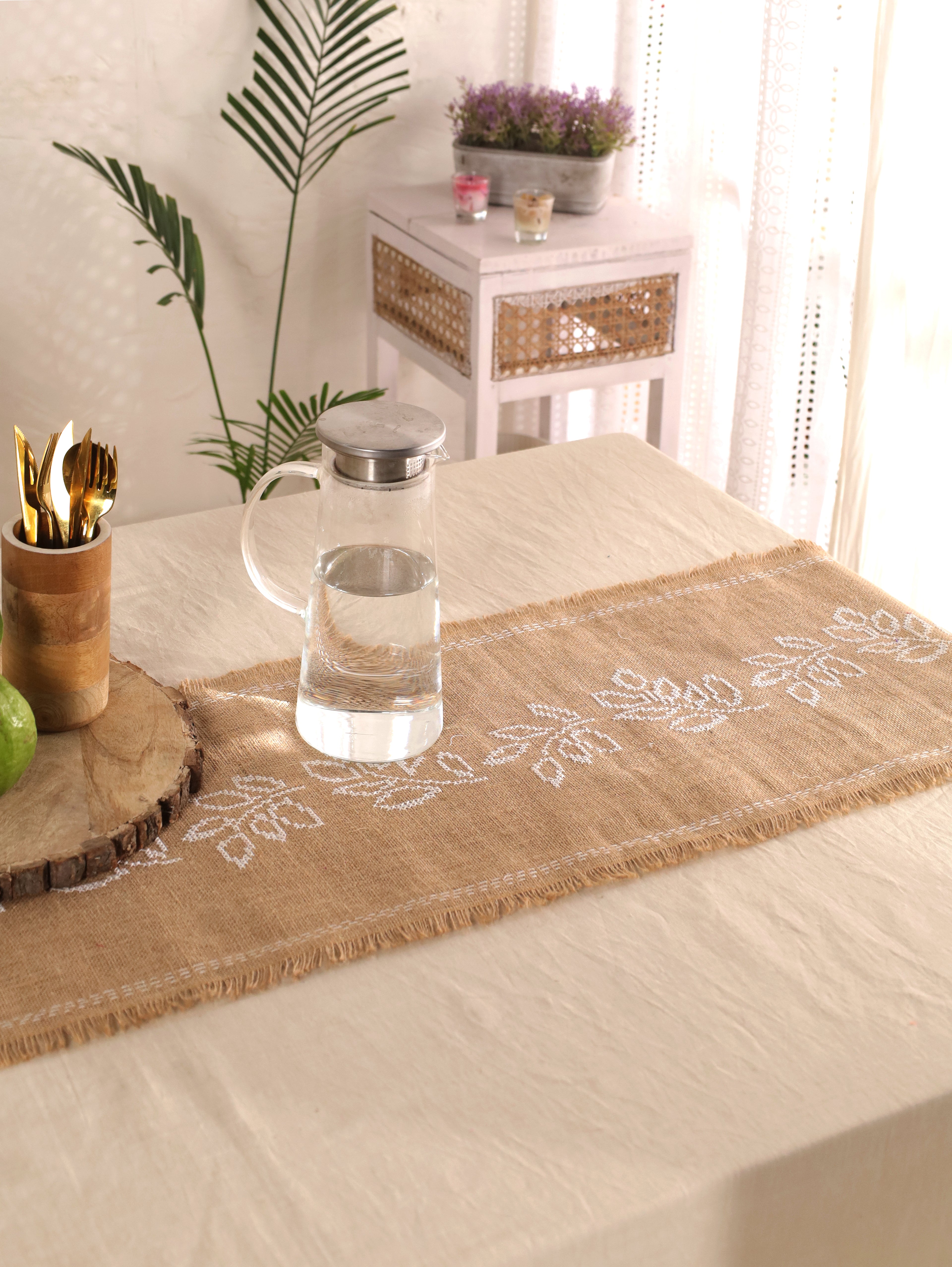 Ivory Leaf Handwoven Table Runner