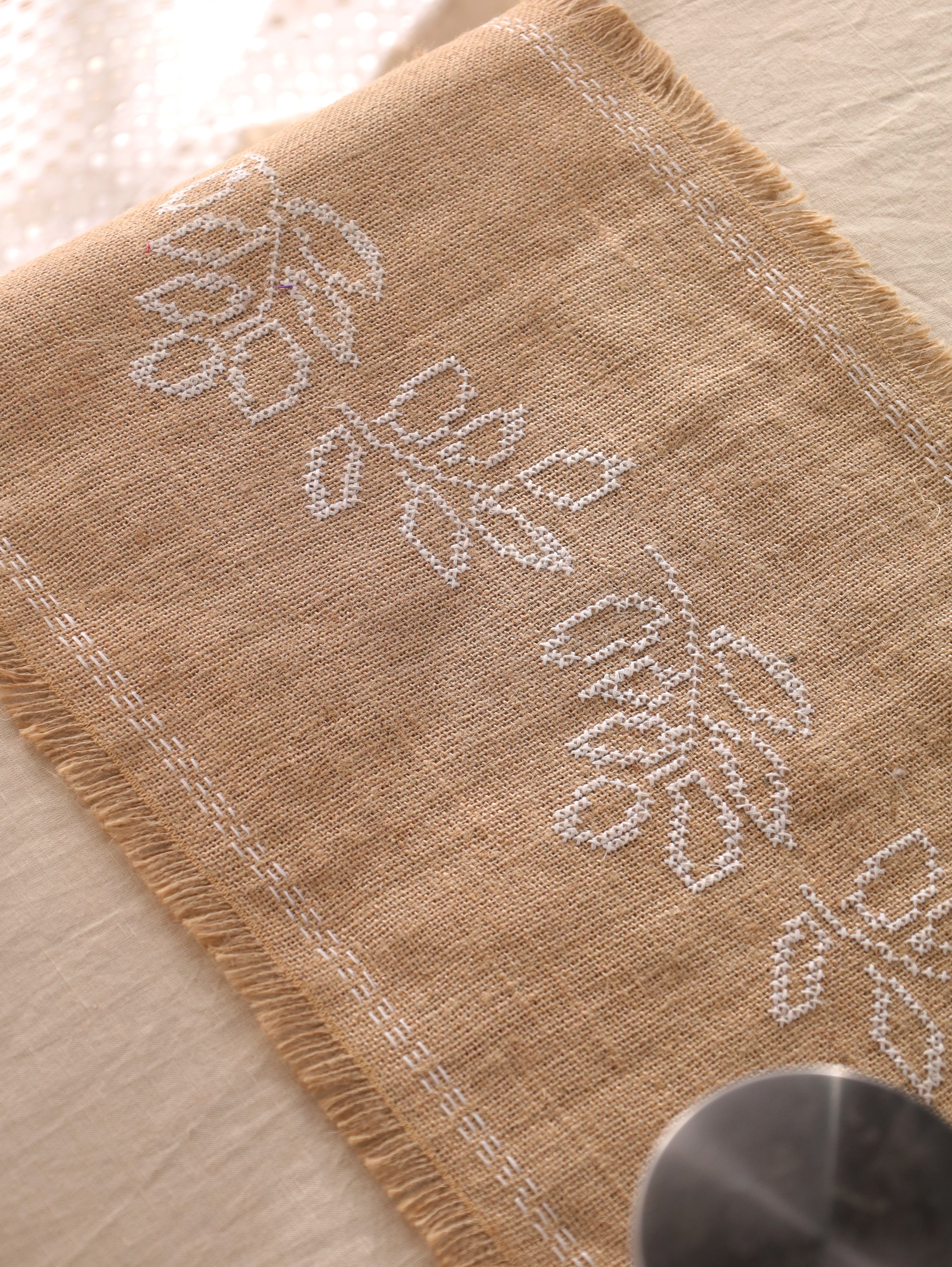 Ivory Leaf Handwoven Table Runner