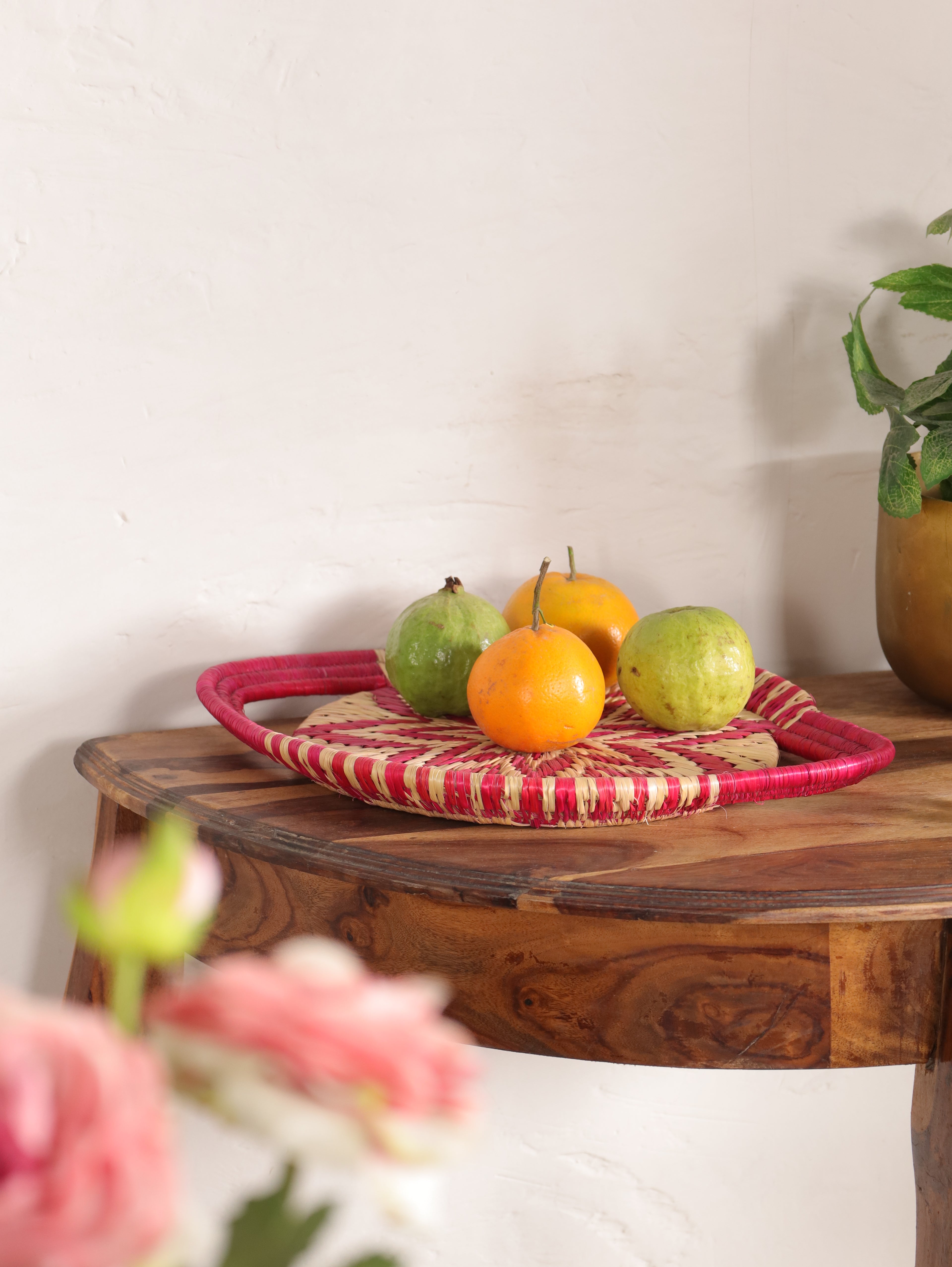 Pink Starburst Moonj Grass Basket Tray