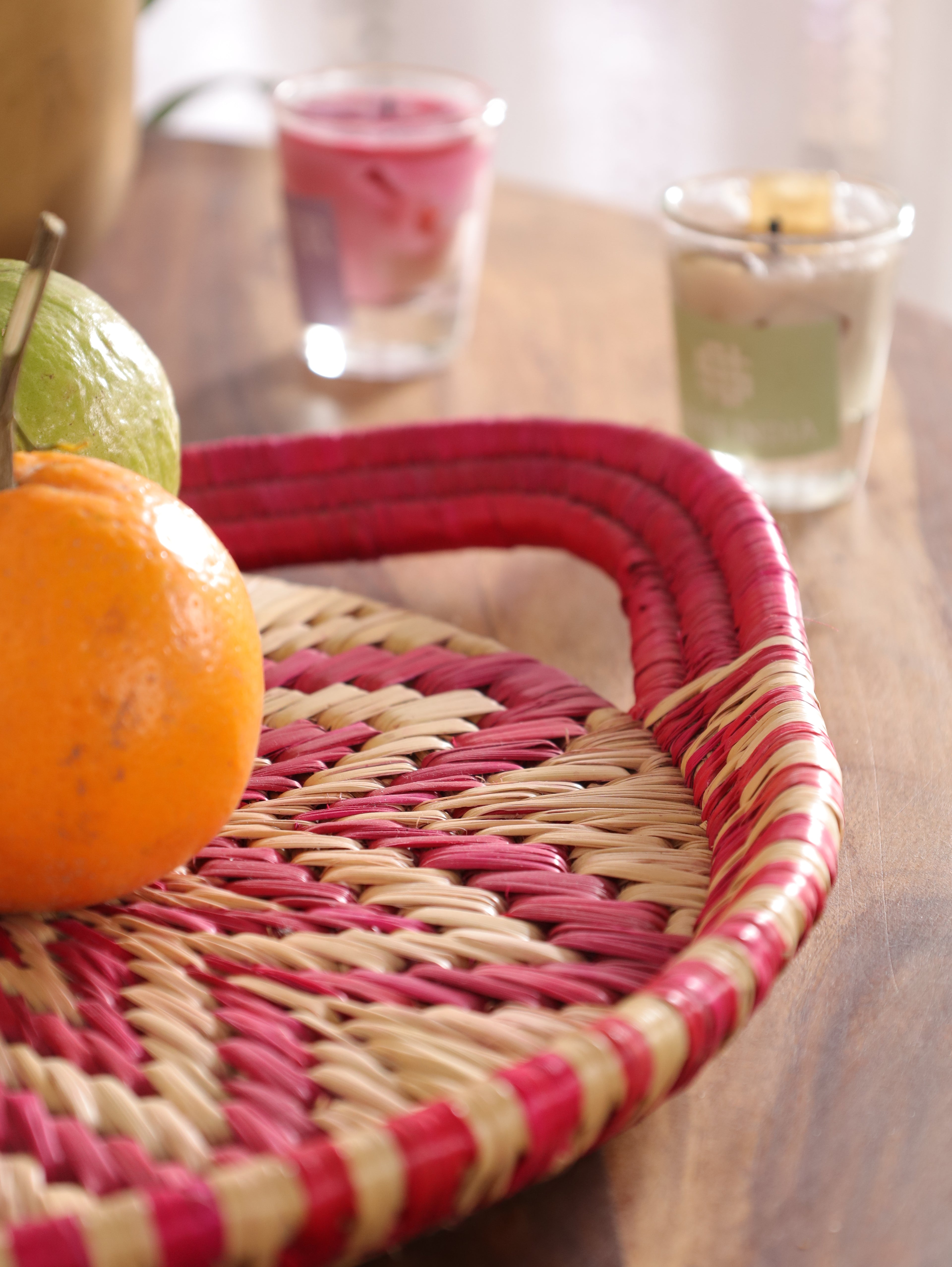 Pink Starburst Moonj Grass Basket Tray