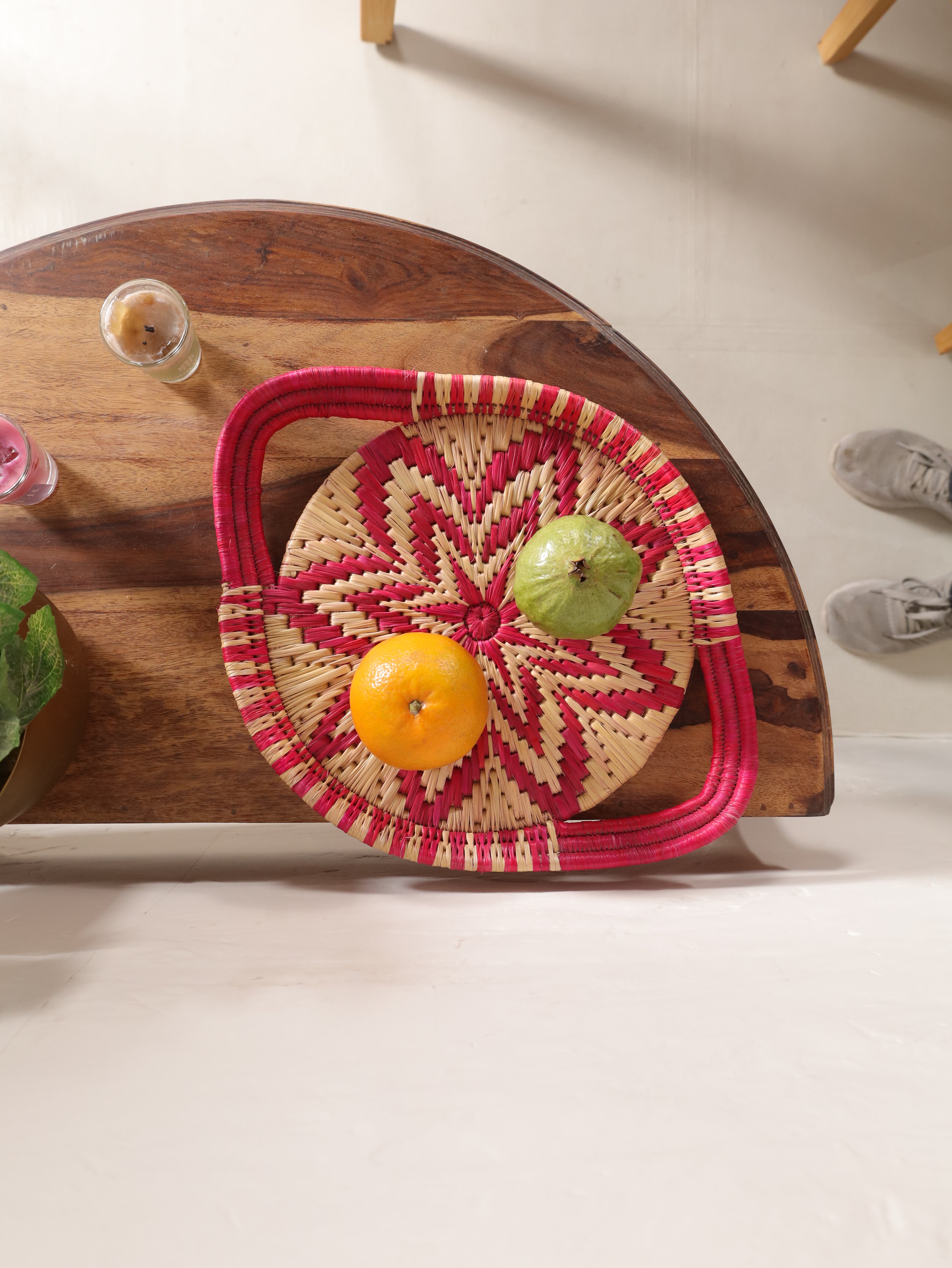 Pink Starburst Moonj Grass Basket Tray