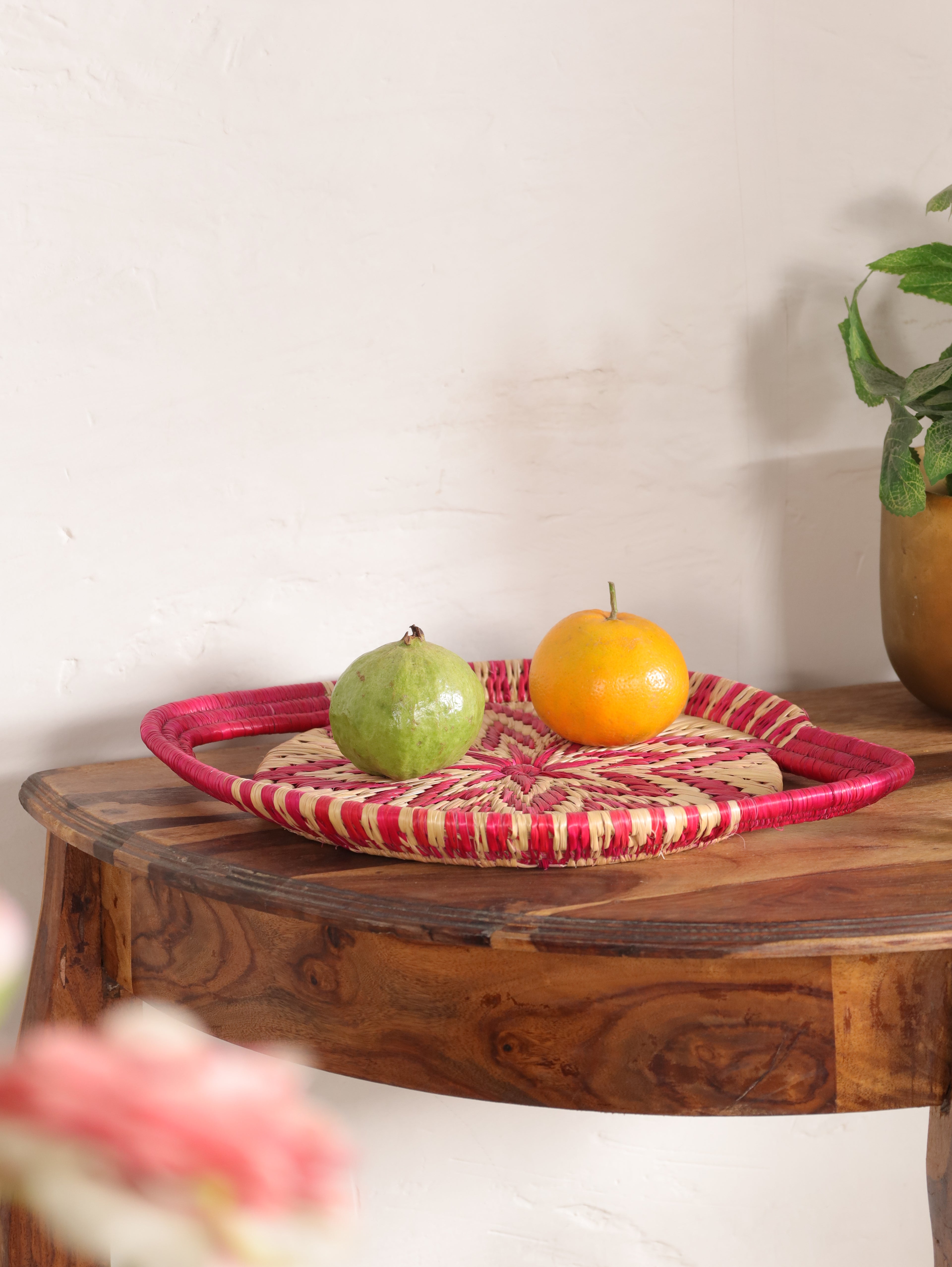 Pink Starburst Moonj Grass Basket Tray