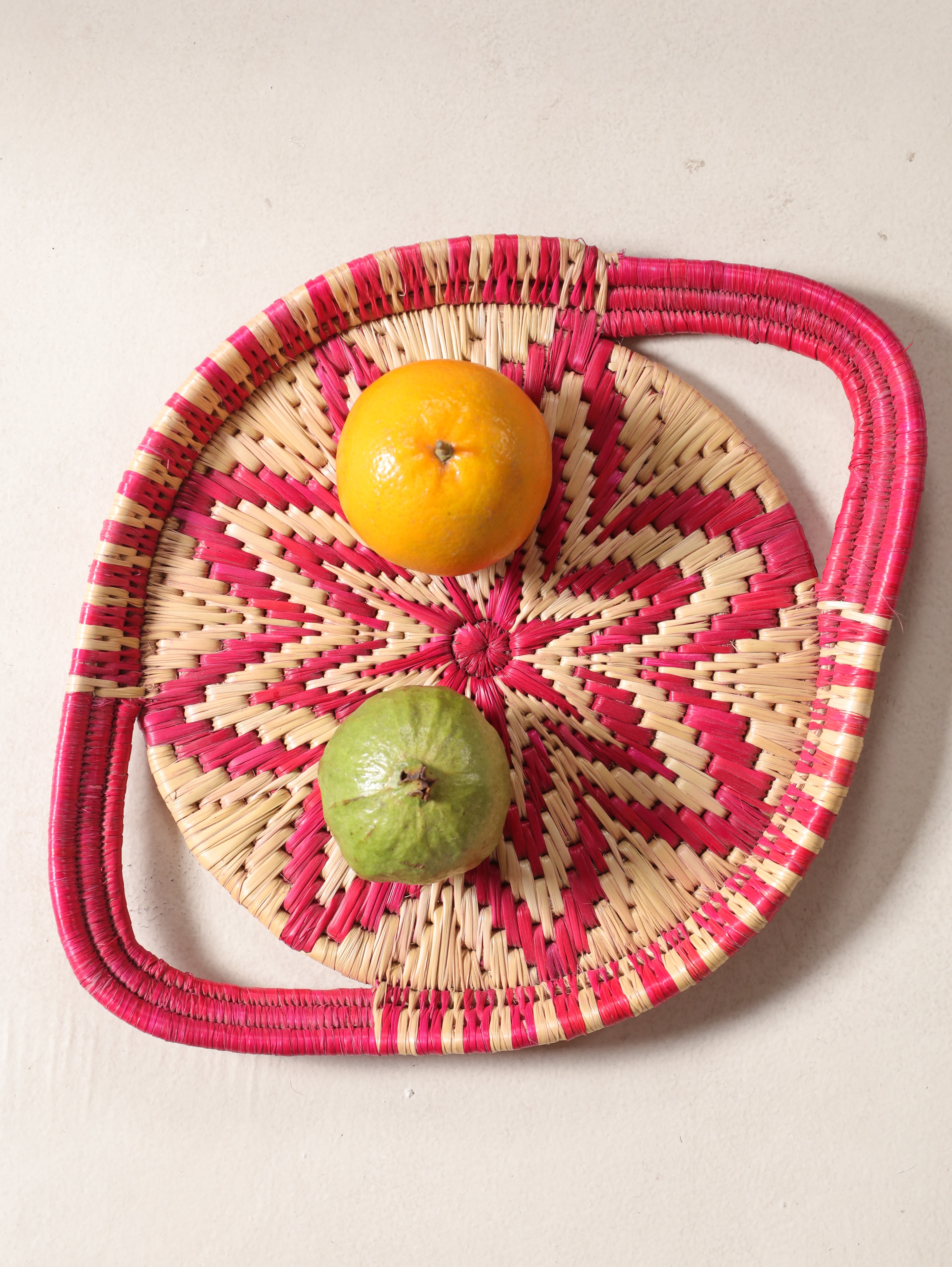 Pink Starburst Moonj Grass Basket Tray