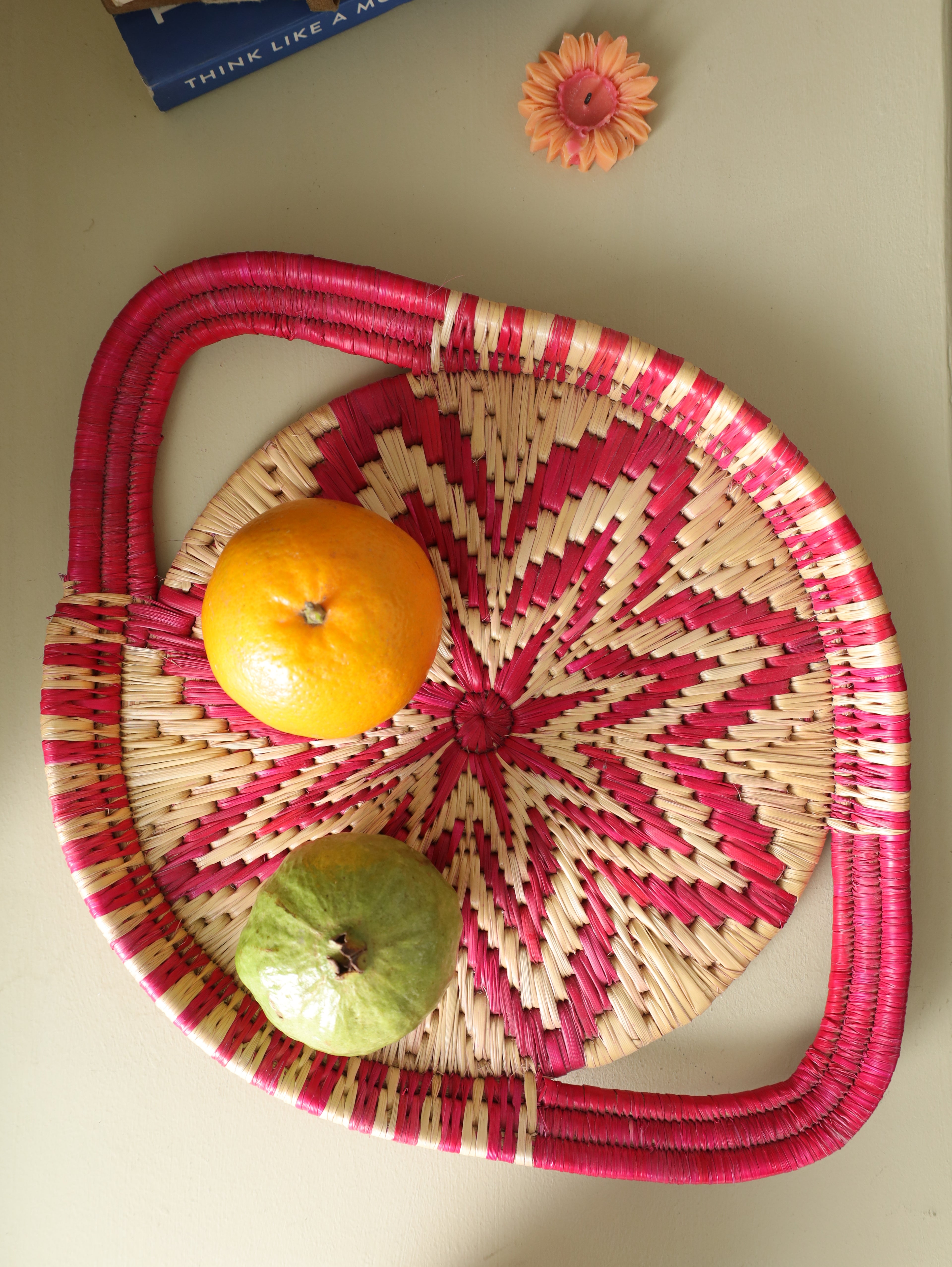 Pink Starburst Moonj Grass Basket Tray