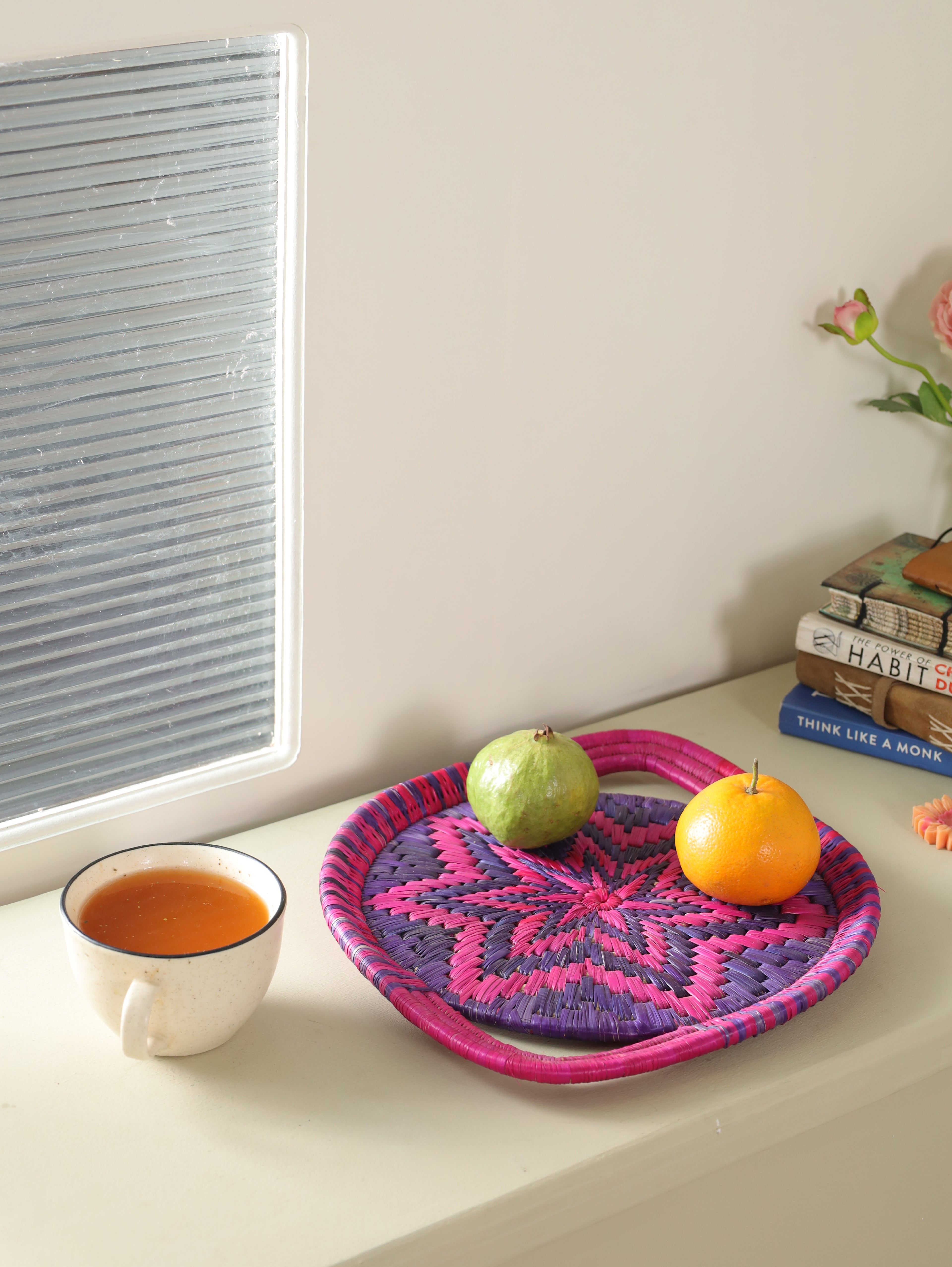 Purple Starburst Moonj Grass Basket Tray