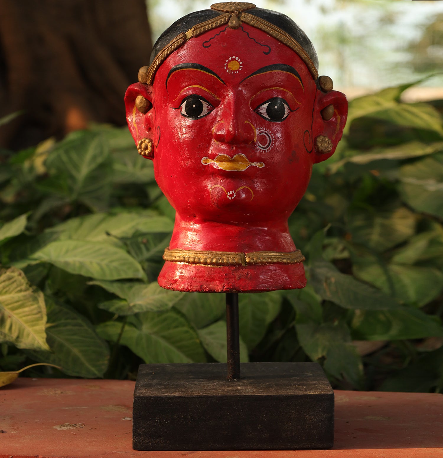 Mystic Wooden Face Busts - Set of 2 with Base Stand