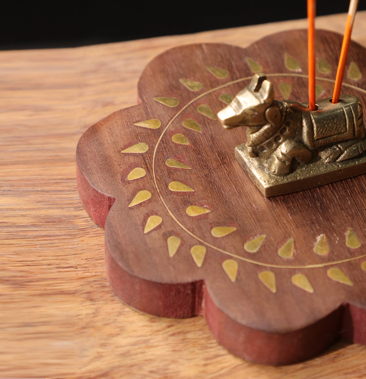 Nandi Brass & Wood Incense Holder