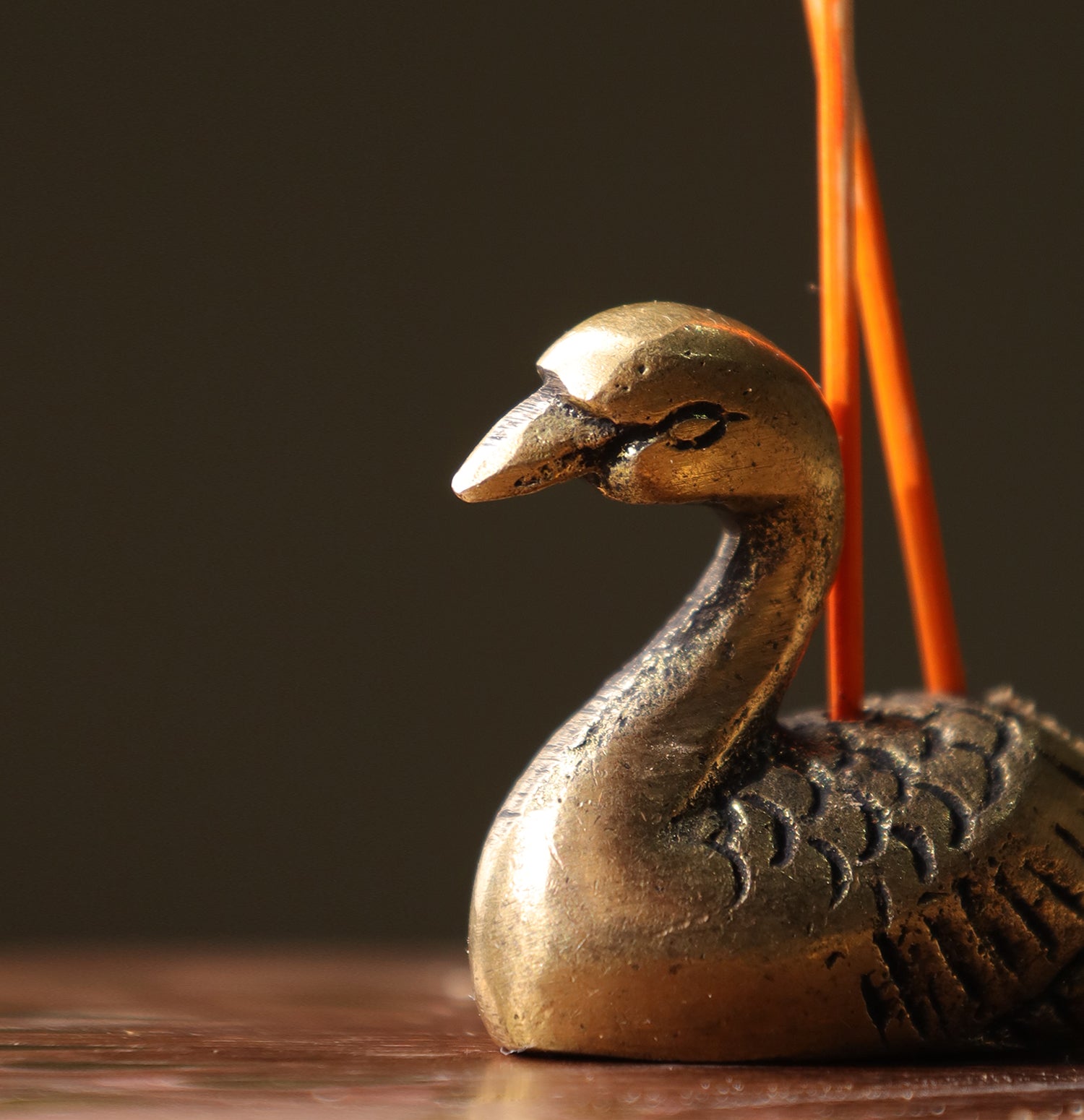 Swan Brass & Wood Incense Holder