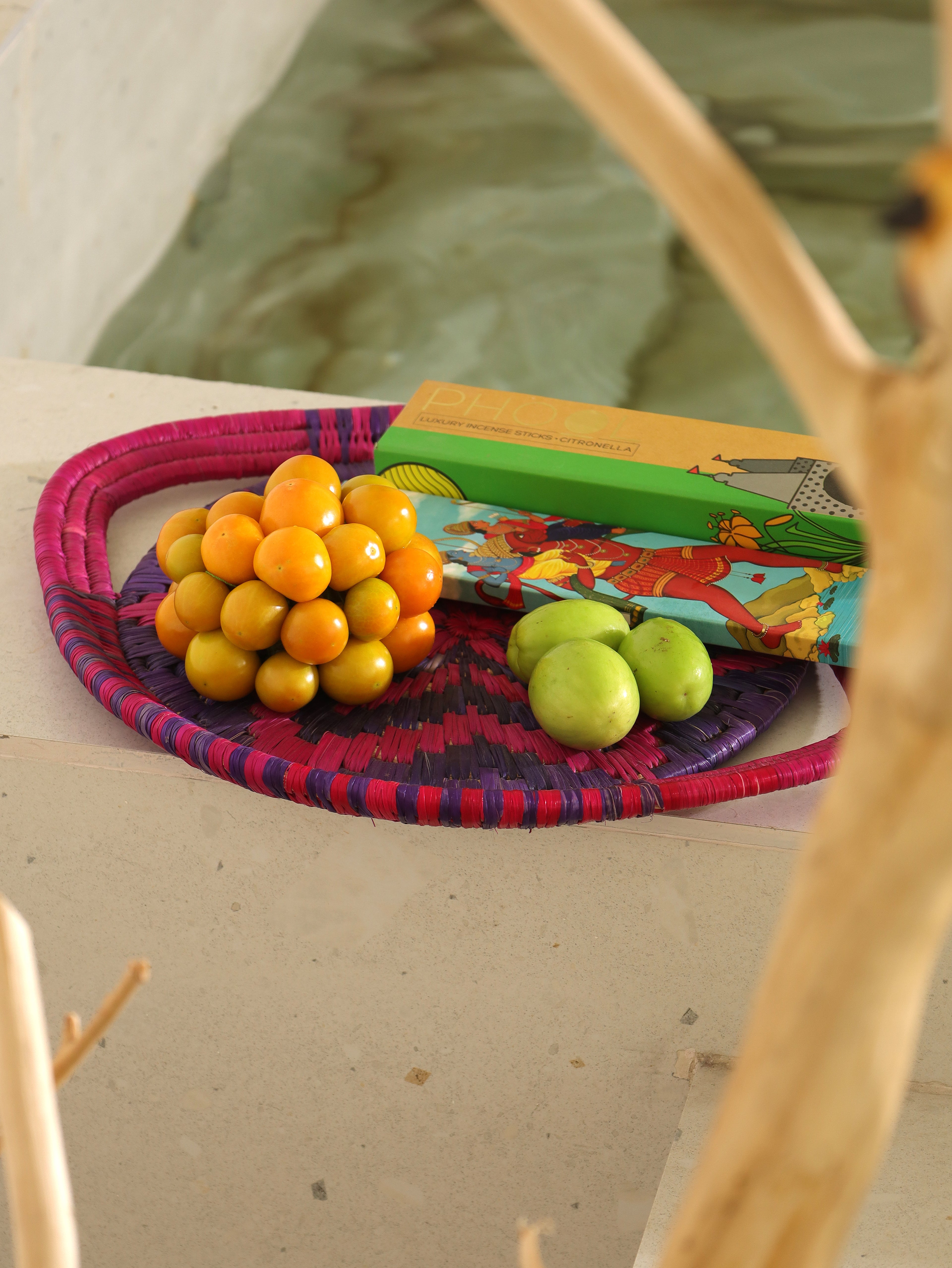 Purple Starburst Moonj Grass Basket Tray