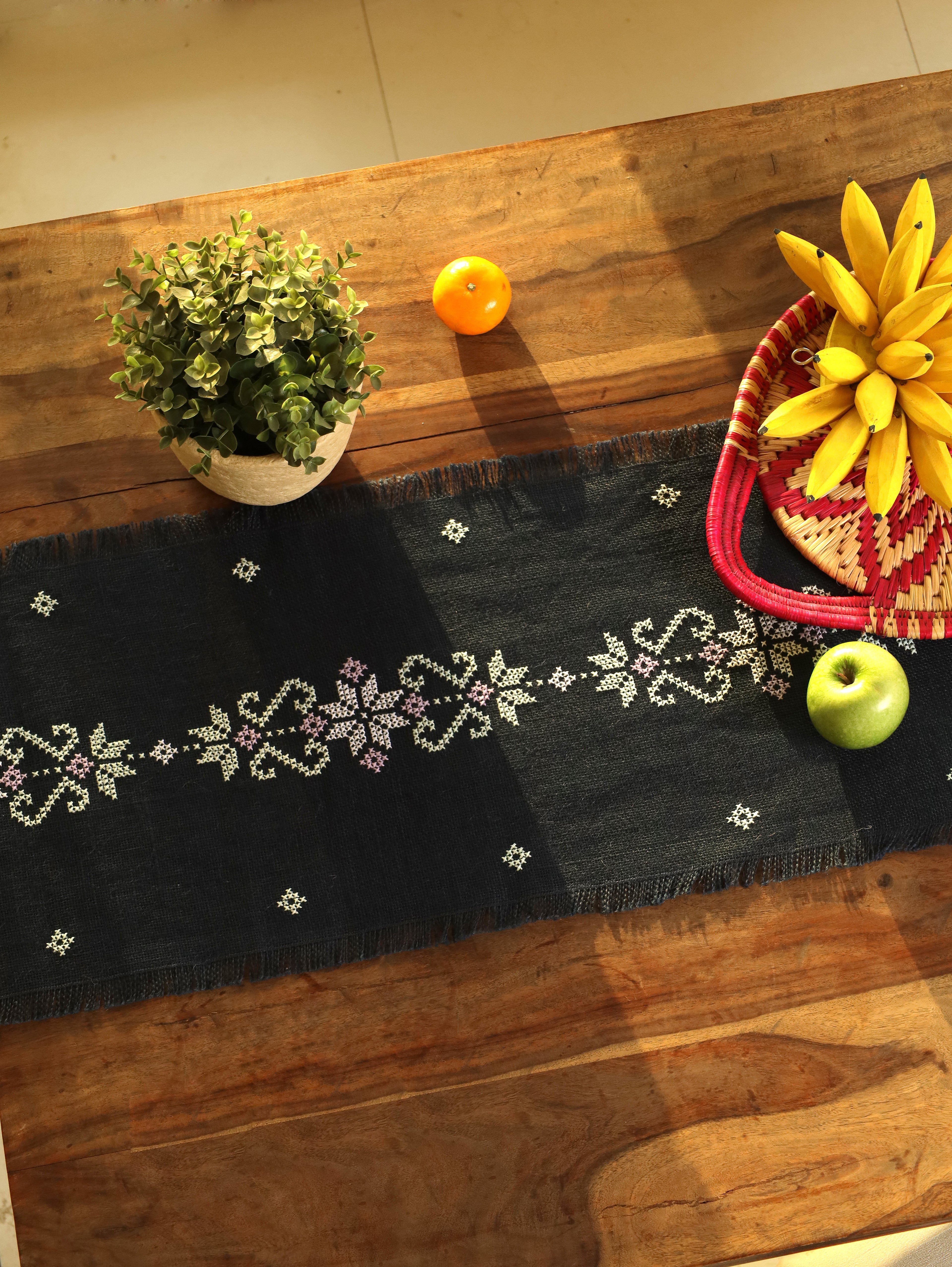 Midnight Bloom Handwoven Table Runner