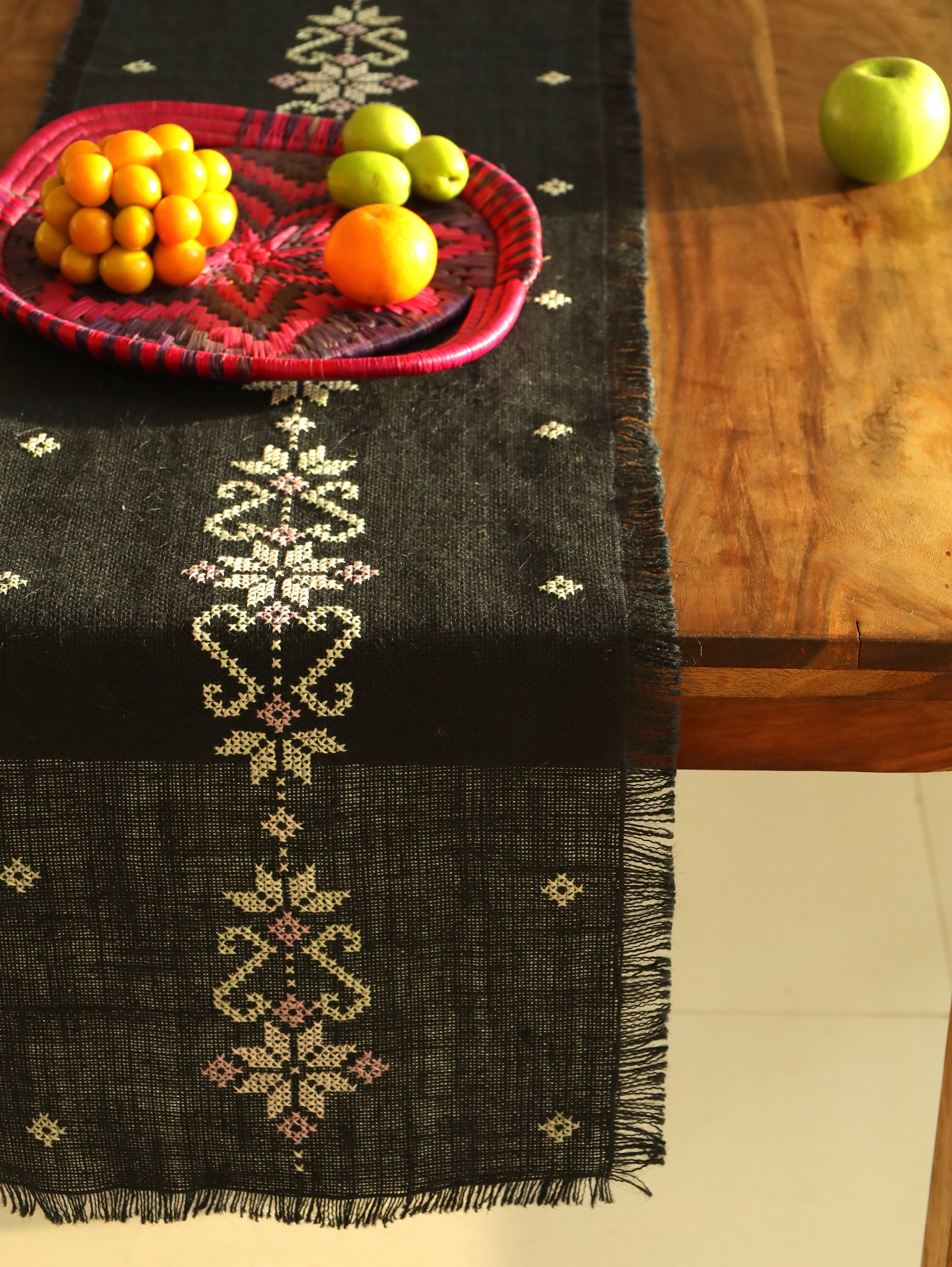 Midnight Bloom Handwoven Table Runner