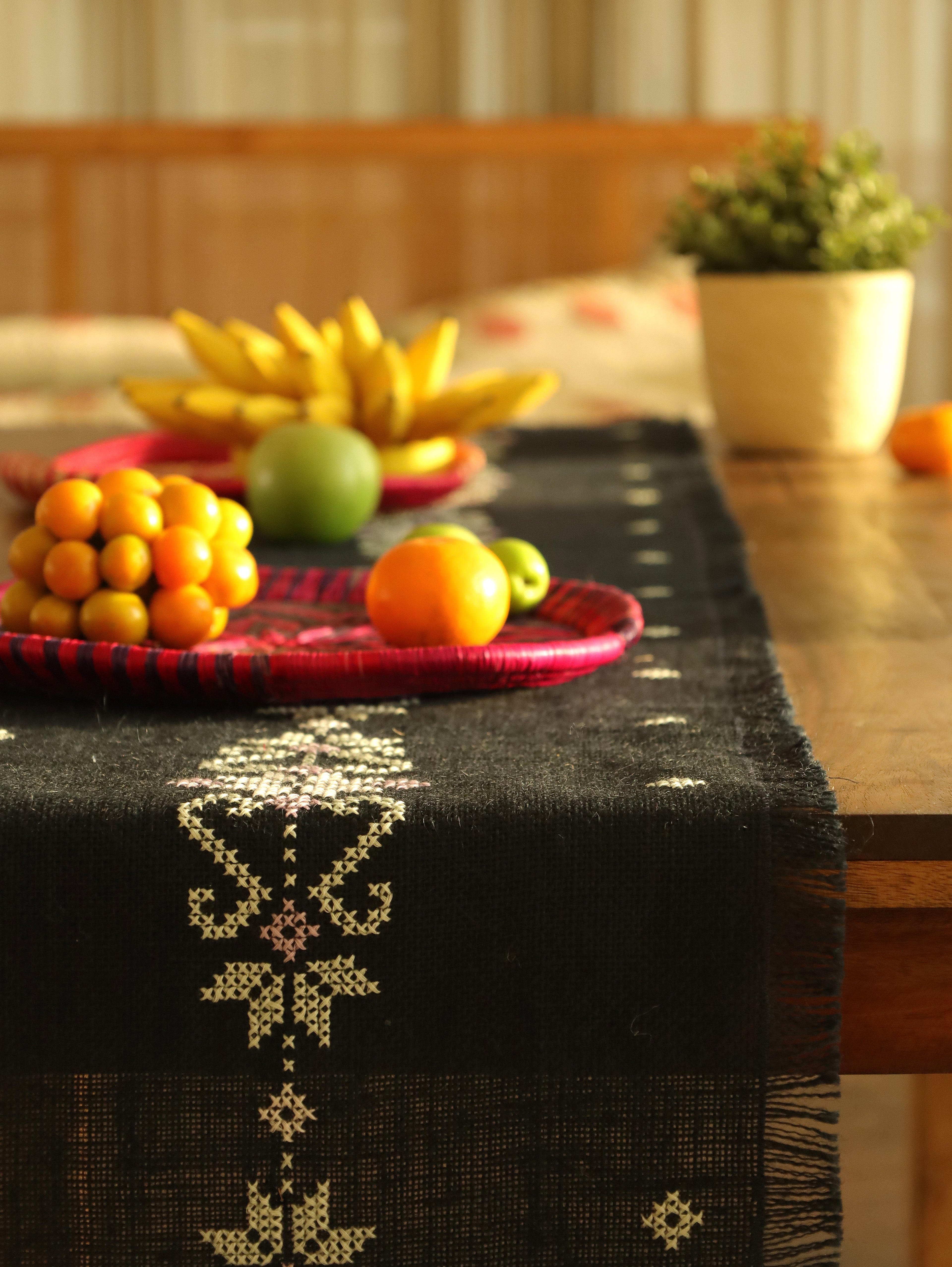 Midnight Bloom Handwoven Table Runner