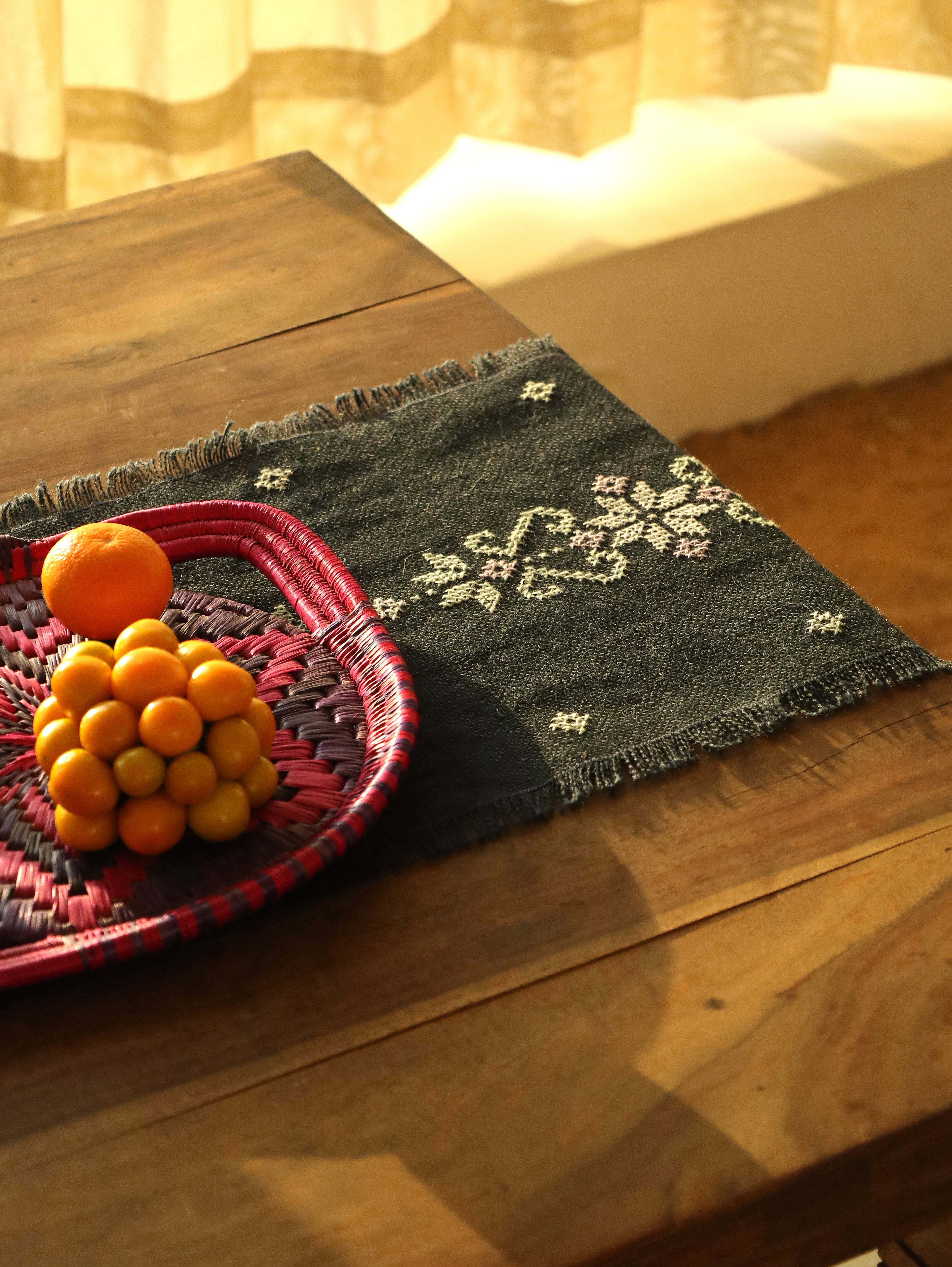 Midnight Bloom Handwoven Table Runner
