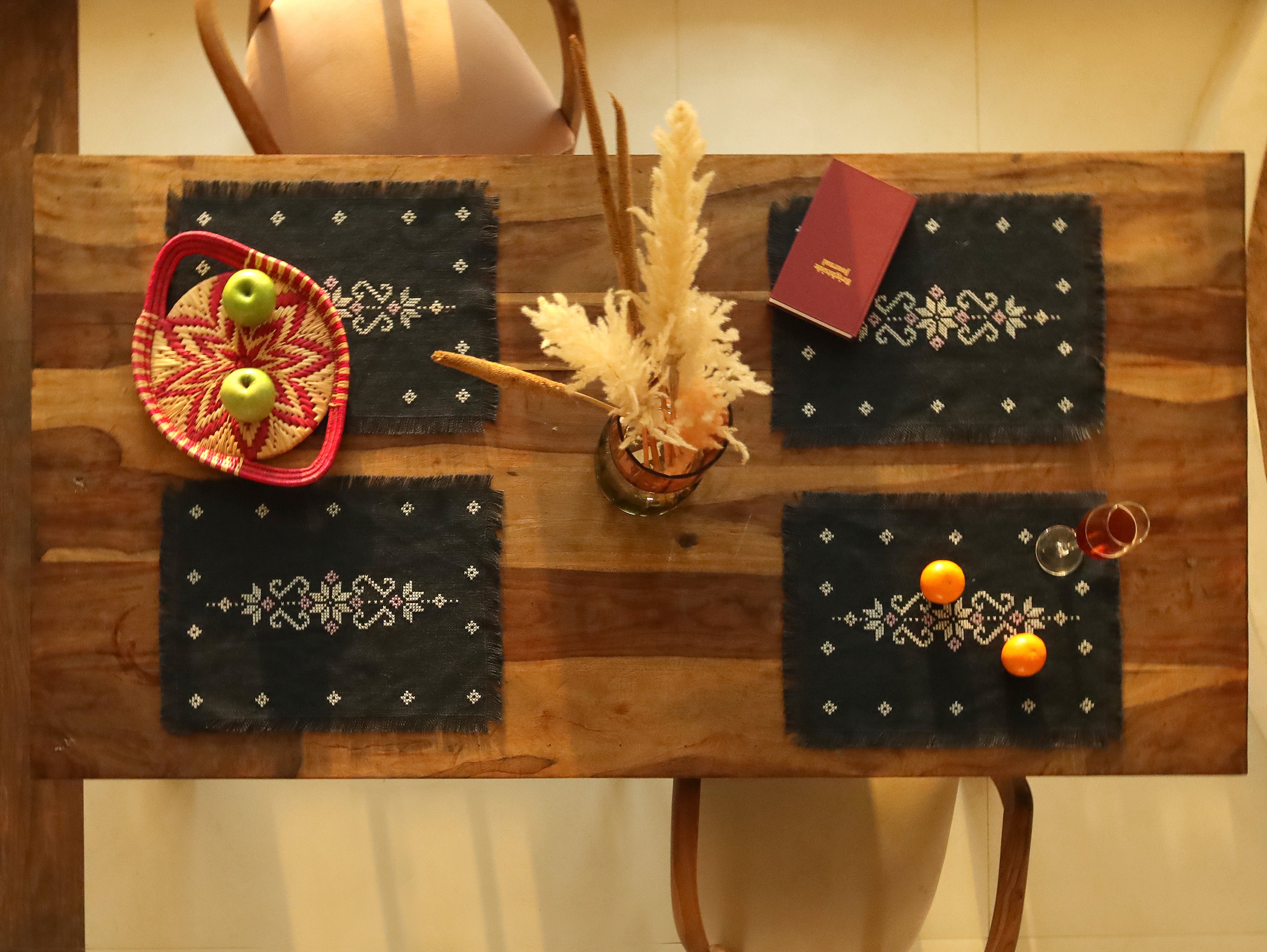 Midnight Bloom Handwoven Table Mat