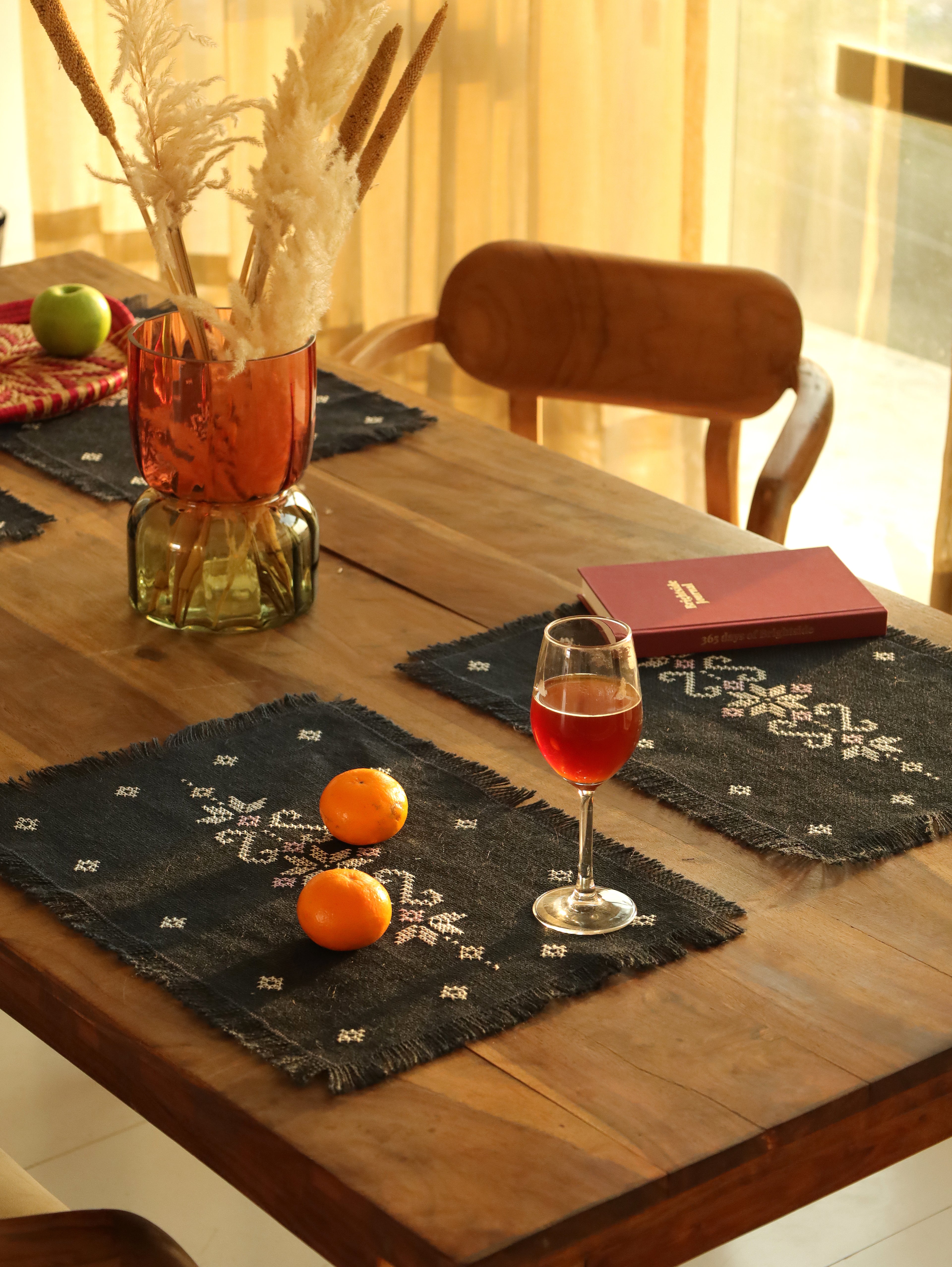 Midnight Bloom Handwoven Table Mat