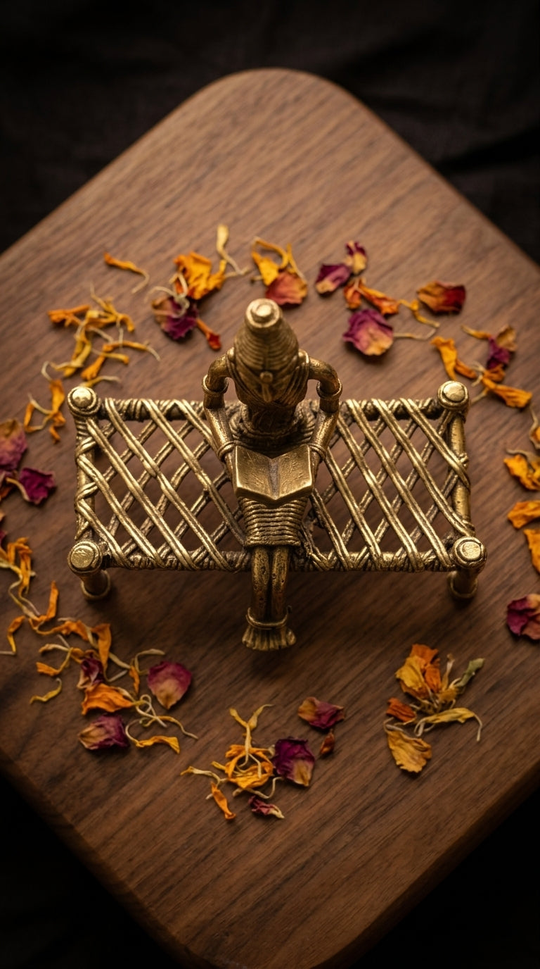 Dhokra Lady Reading on Charpai