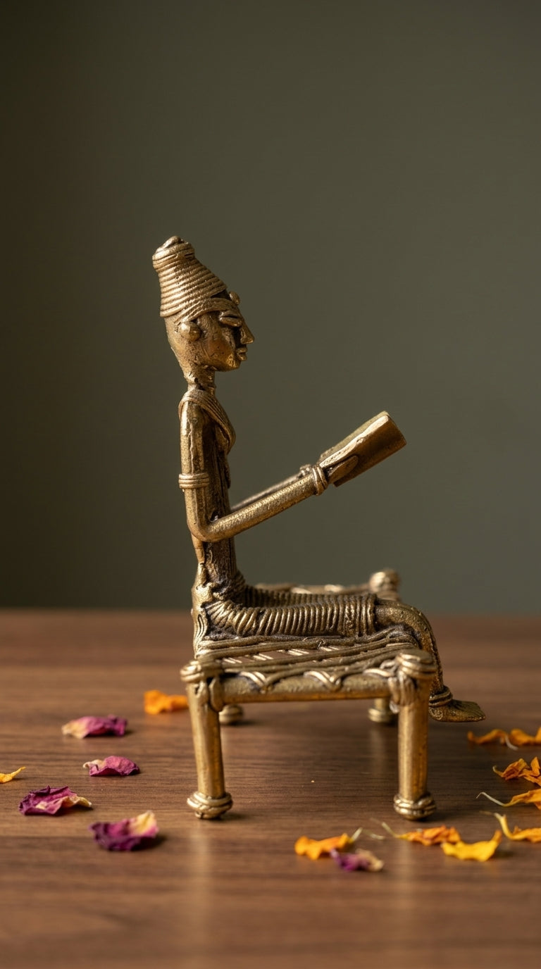 Dhokra Lady Reading on Charpai