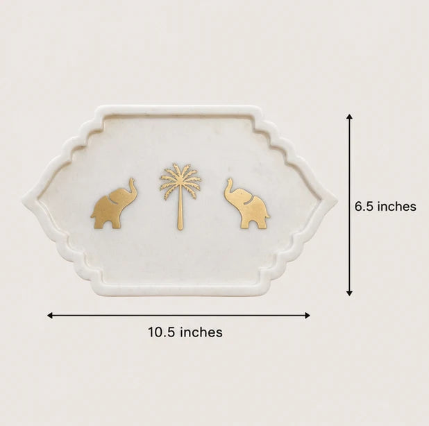 Marble Platter with Palm tree & Elephant Inlay