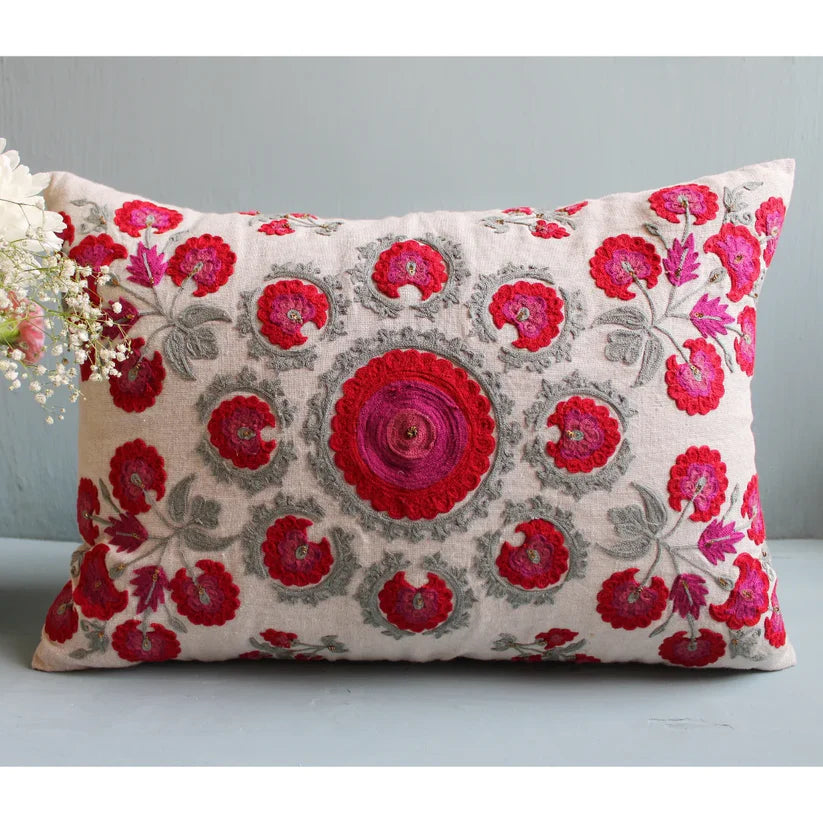 Ruby Suzani Cushion Cover