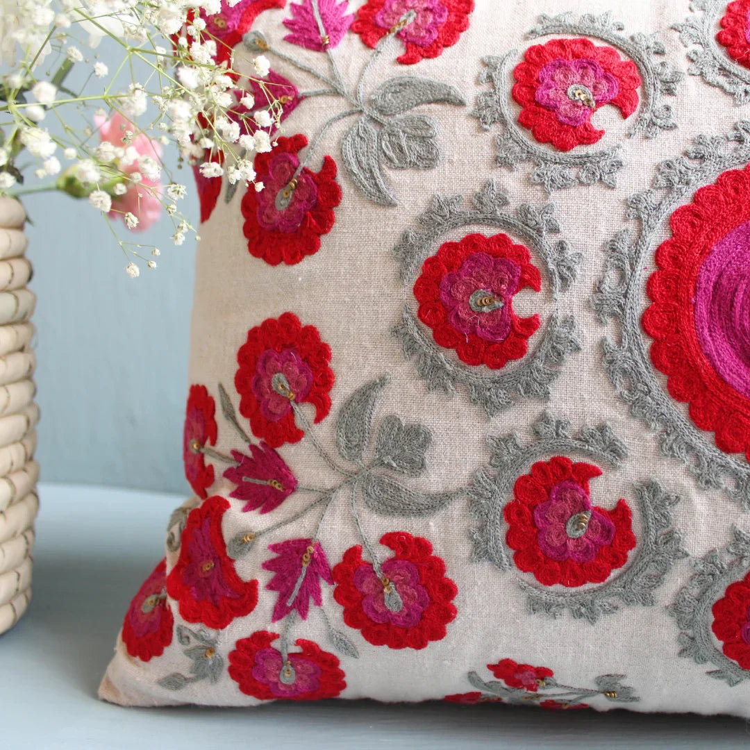 Ruby Suzani Cushion Cover