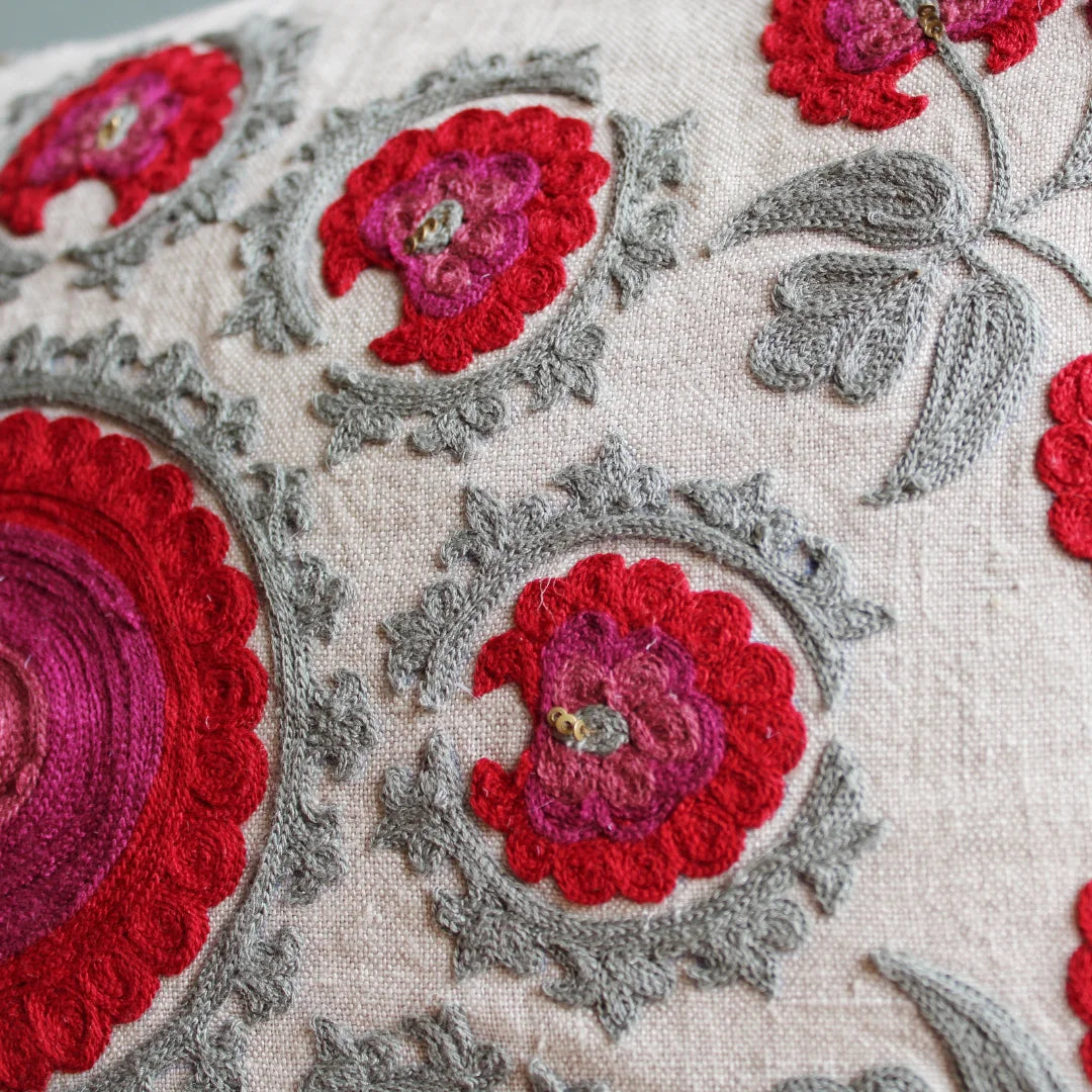 Ruby Suzani Cushion Cover