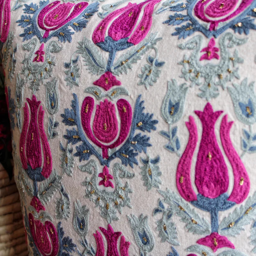 Tulips Suzani Cushion Cover