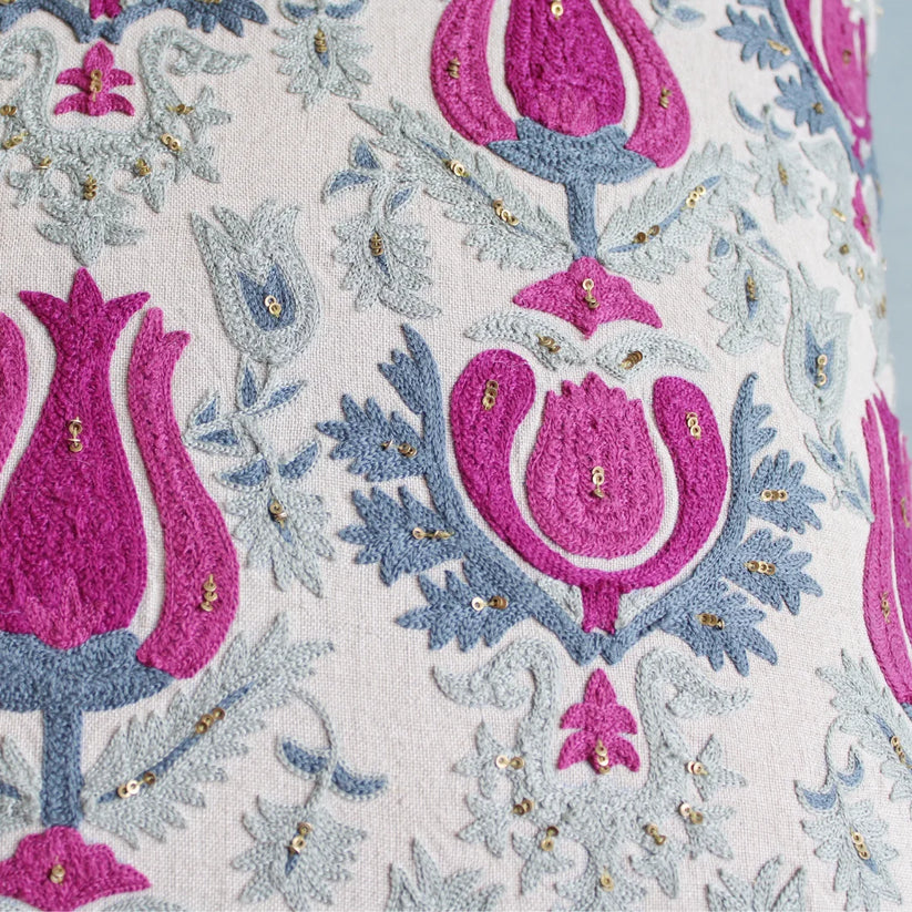 Tulips Suzani Cushion Cover