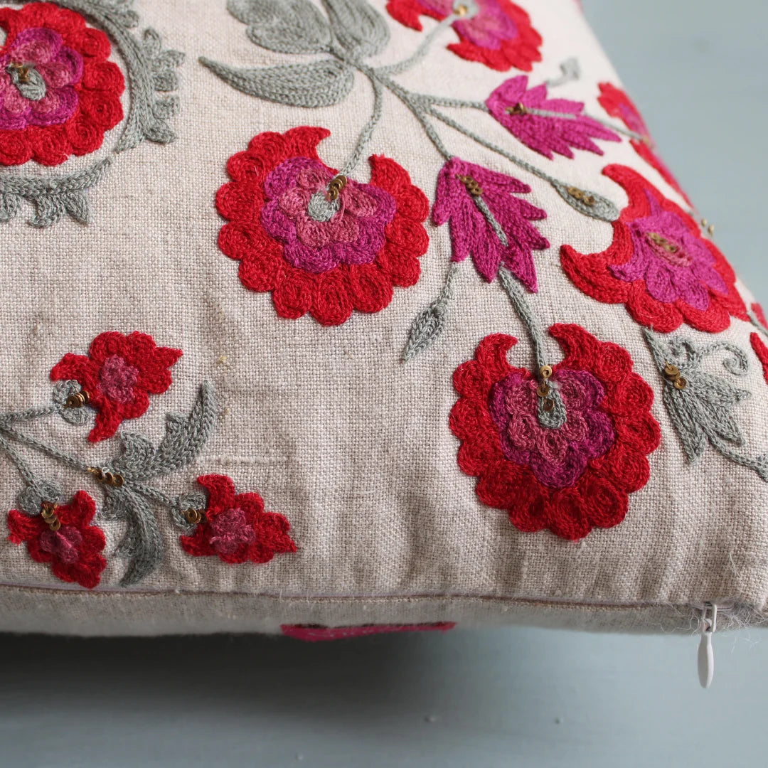 Ruby Suzani Cushion Cover