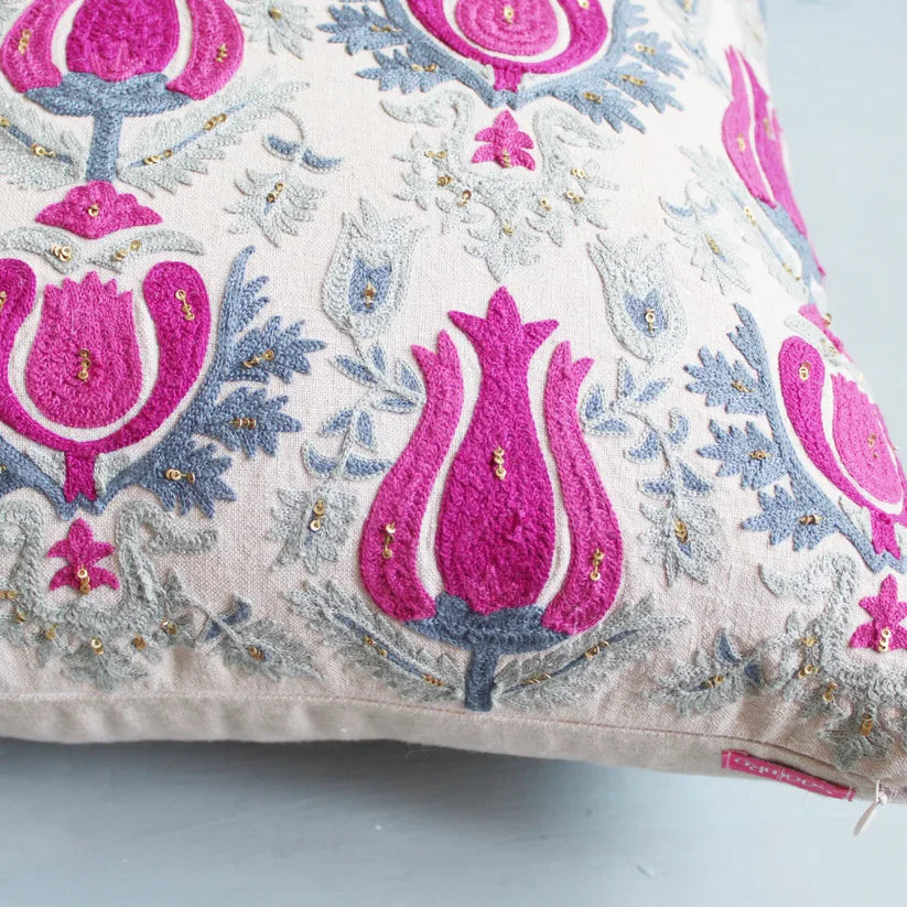 Tulips Suzani Cushion Cover