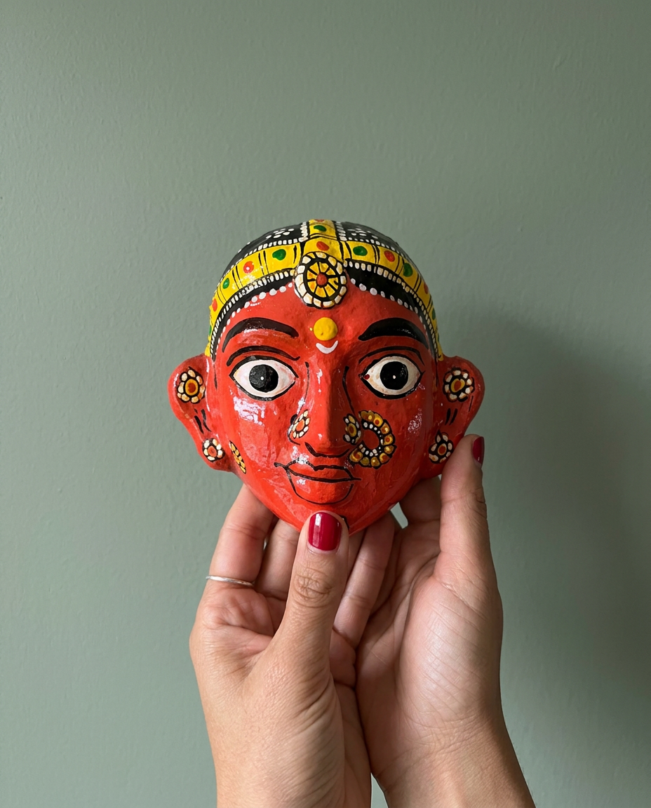 Cheriyal Mukhauta — Hand-Painted Wall Bust Pair (Medium)