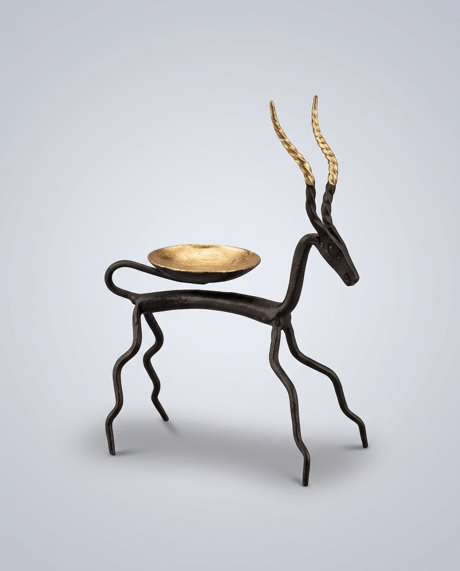 Wrought Iron Antelope Tealight Holder – Spiral Horn (Set of 2)
