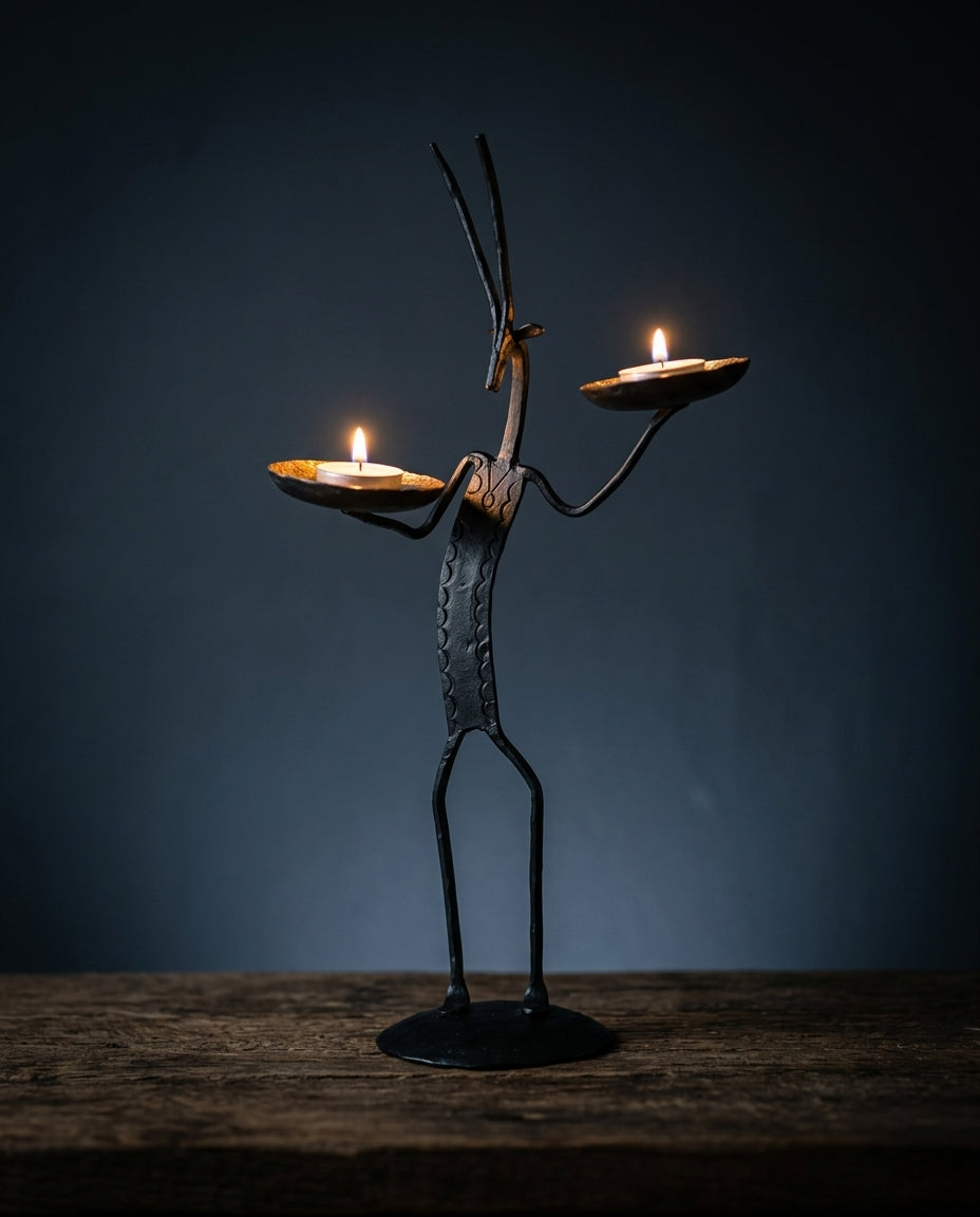 Wrought Iron Deer with Two Tea Lights