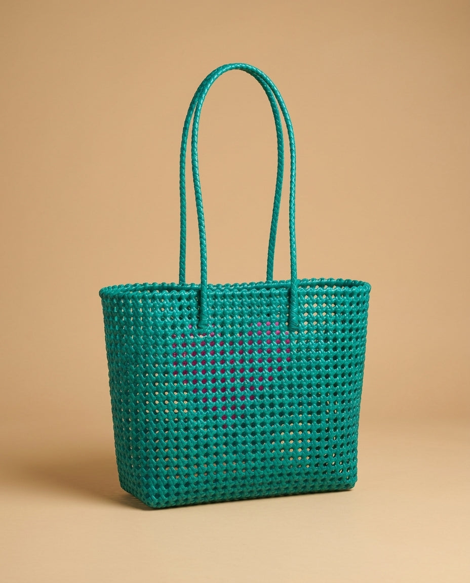 The Koodai Tote — Teal with Pink Heart
