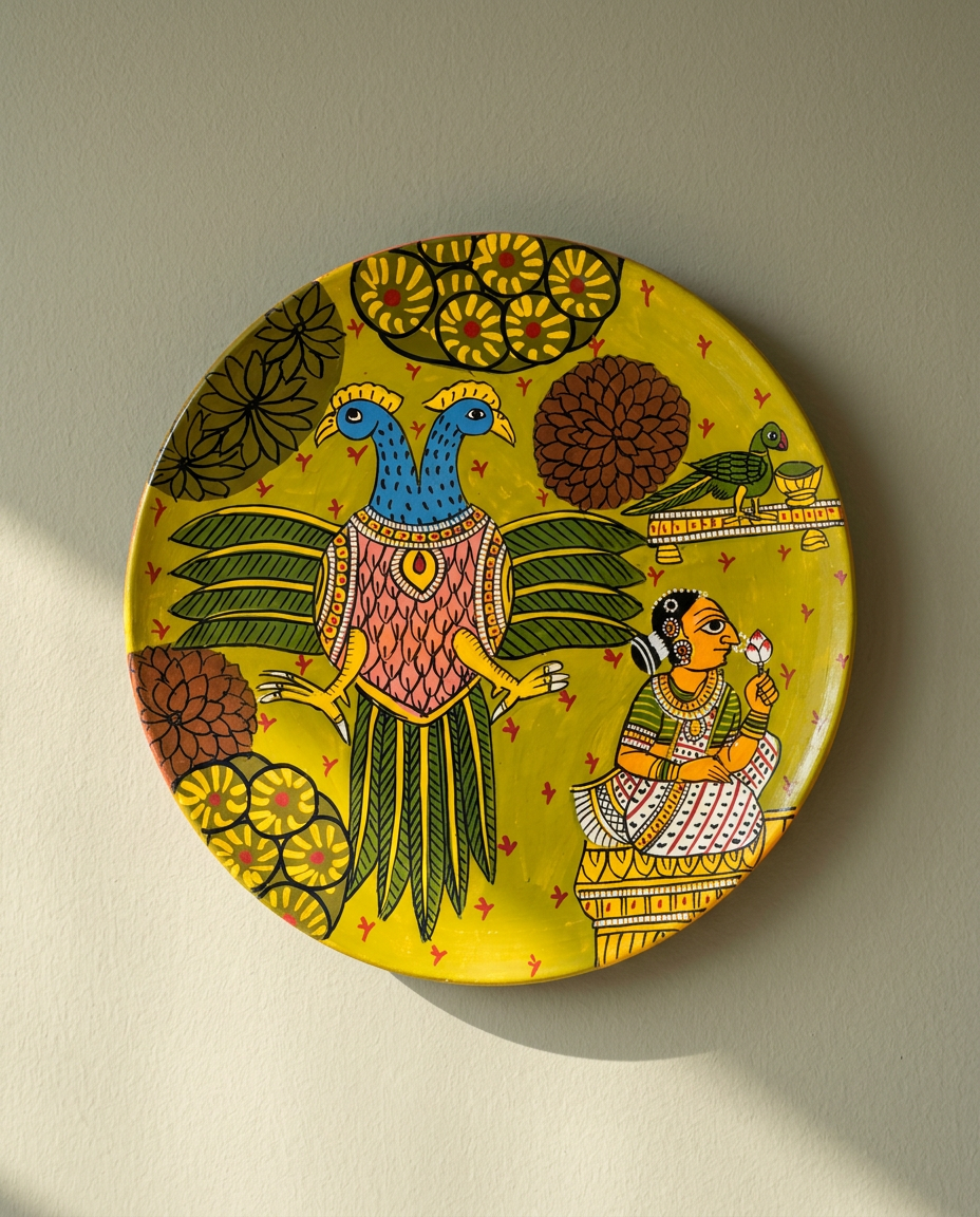 Cheriyal Wall Plate — The Two-Headed Peacock