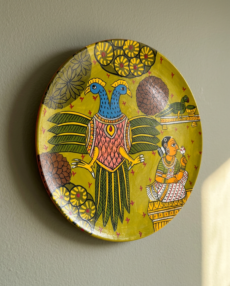 Cheriyal Wall Plate — The Two-Headed Peacock