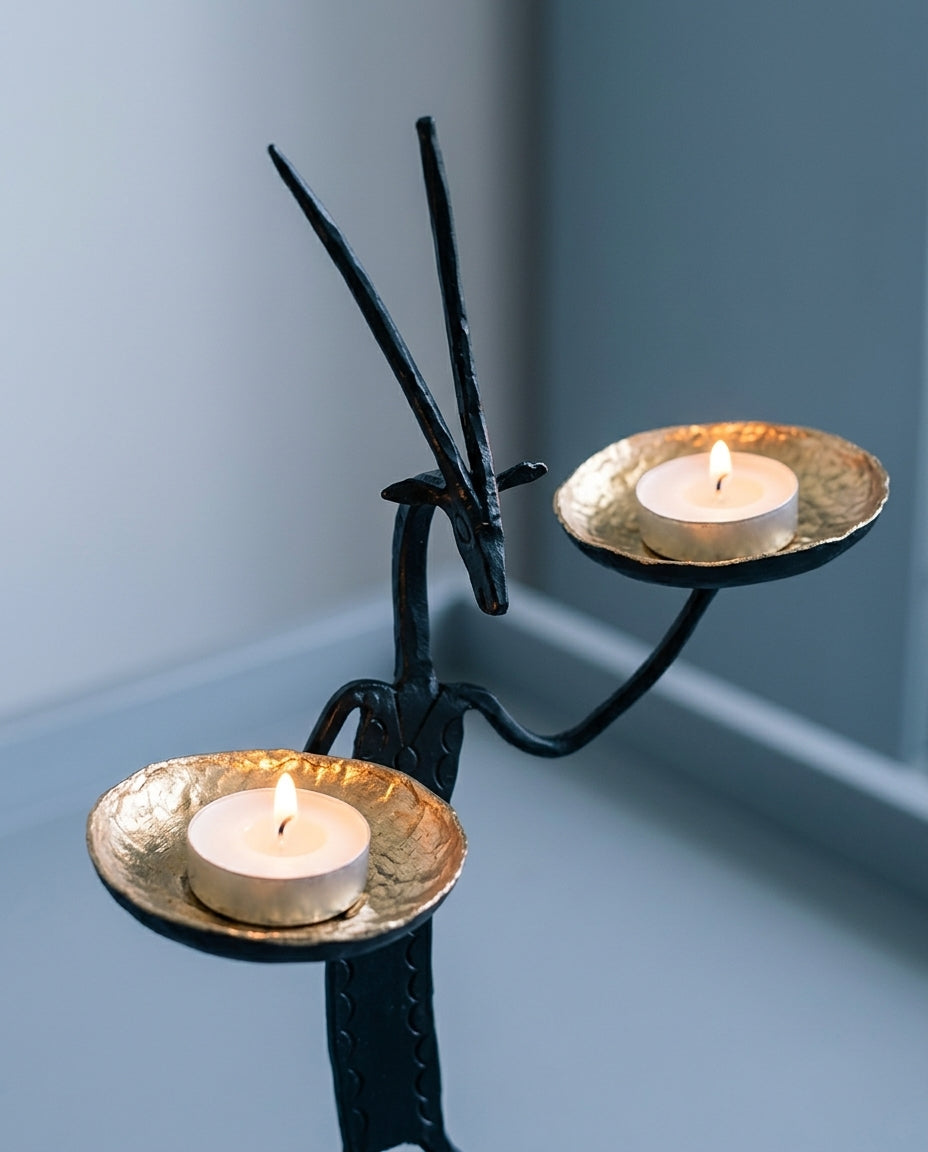 Wrought Iron Deer with Two Tea Lights
