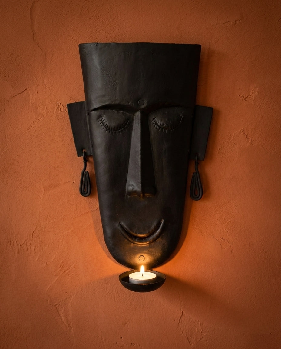 Wrought Iron Mask with Tea Light Holder