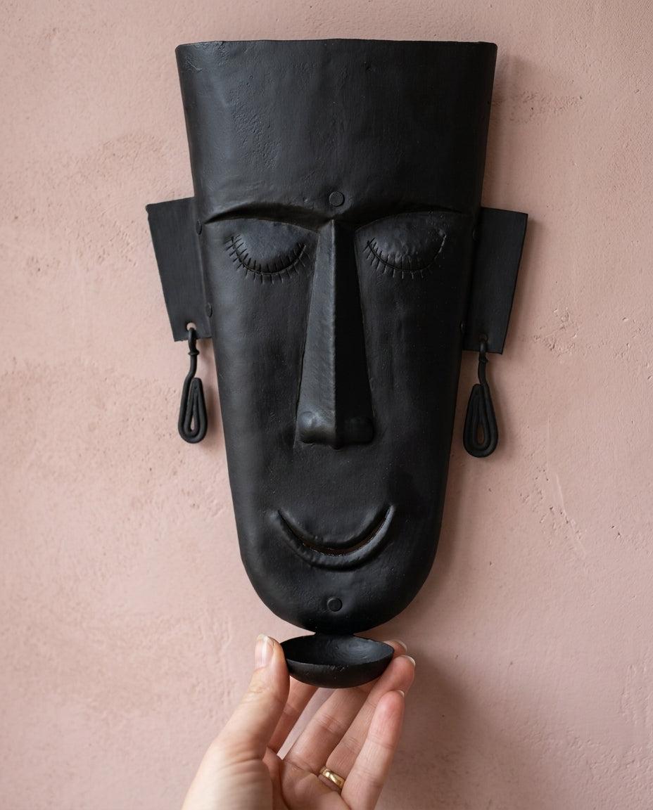Wrought Iron Mask with Tea Light Holder