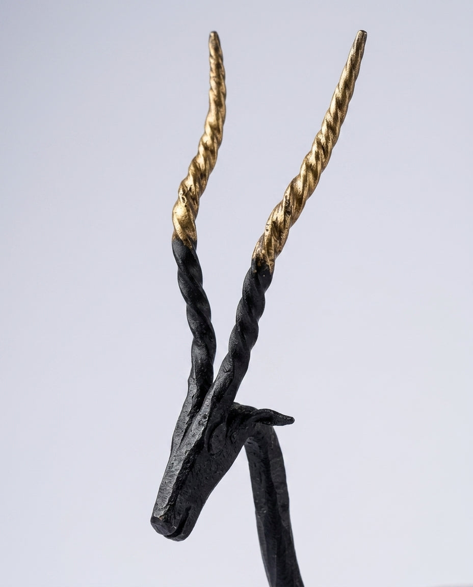 Wrought Iron Antelope Tealight Holder – Spiral Horn (Set of 2)