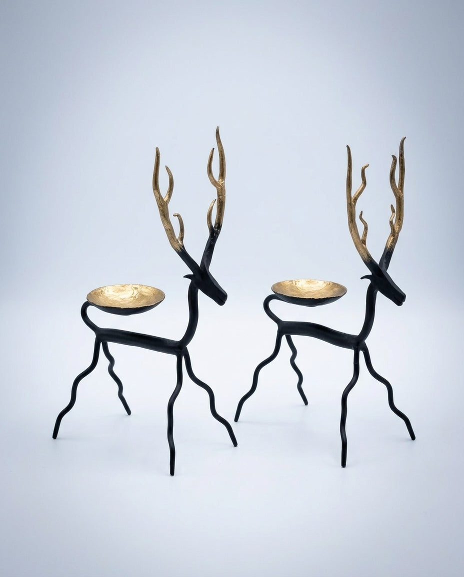 Wrought Iron Reindeer Tealight Holders (Set of 2)