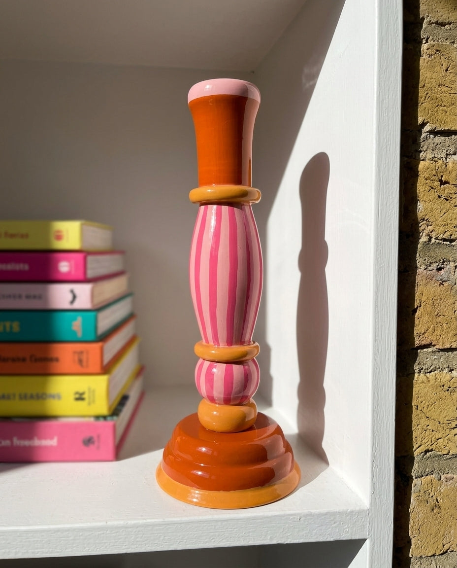 Mela Hand-Painted Striped Candle Stand