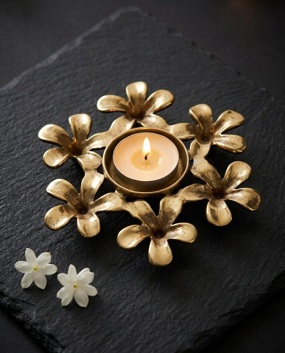 Champa Bloom Brass Tealight Holders